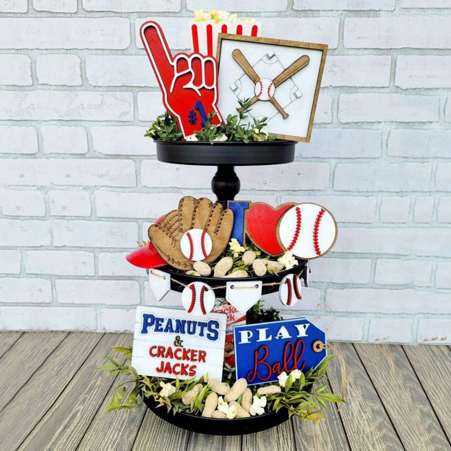 Sport Theme Rustic Farmhouse Wooden Tiered Tray Decor - Set of 7 Multicolor Mini Wood Signs for Table, Desk & Home Decor - Perfect for Game Room, Man Cave & Sports Themed Party Decorations