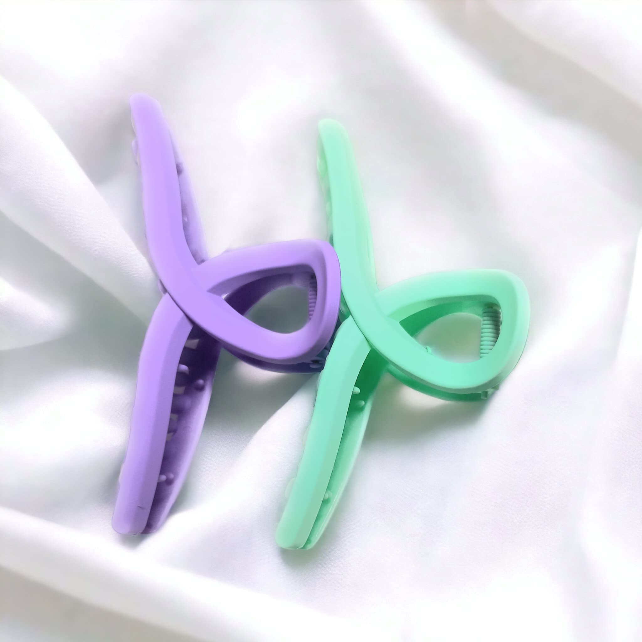 Debnath Traders Matte Hair Claw Clips for Women - Set of 2 (Lavender & Green) - Effortlessly Chic Big Hair Clips for Women & Girls - Perfect for Work, School, or Casual Styling