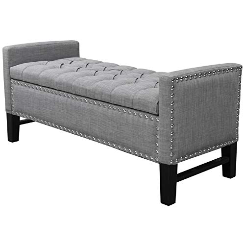 Light Gray Tufted Storage Bench - Entryway & Bedroom Organizer