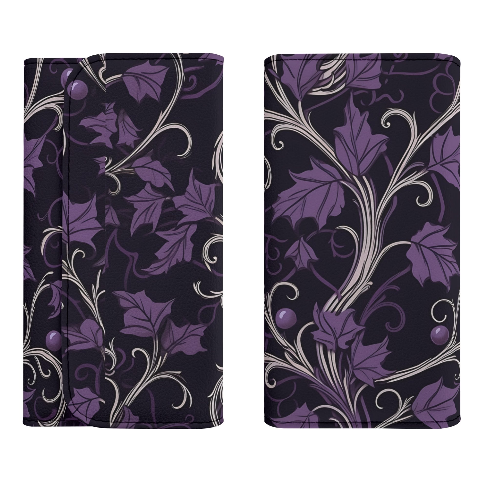 Purple Forest Genuine Leather Trifold Clutch Wallet for Women - Stylish & Compact Wallet for Everyday Use, Travel, and Parties