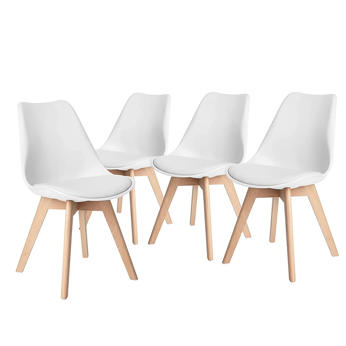 Modern White Dining Chairs Set of 4 - Mid-Century Style Ergonomic Faux Leather Upholstered Chairs with Solid Wood Legs for Dining Room & Patio | Perfect for Home, Restaurant, and Outdoor Entertaining