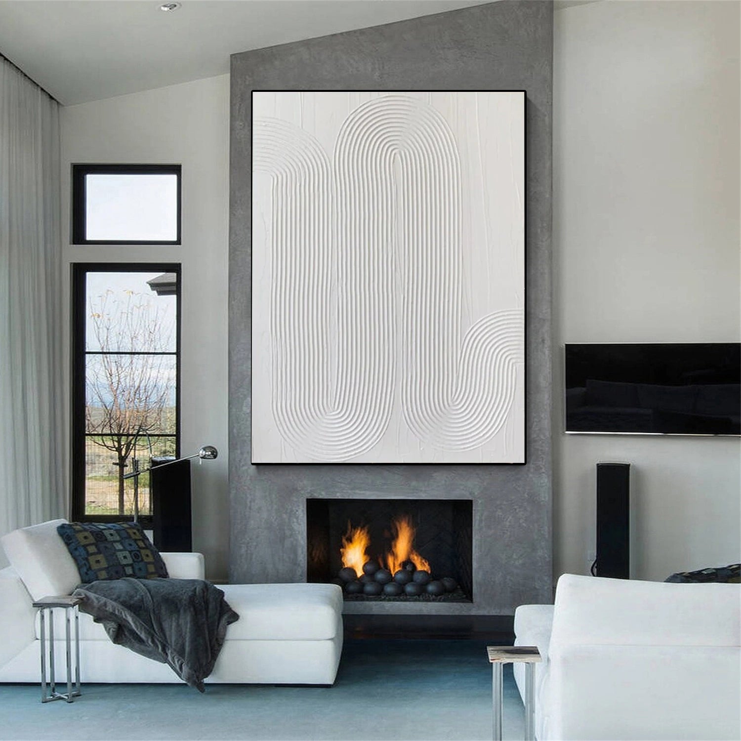 White Minimalist Textured Painting Canvas #MM207 - Premium Abstract Wall Art for Modern Home & Office Decor