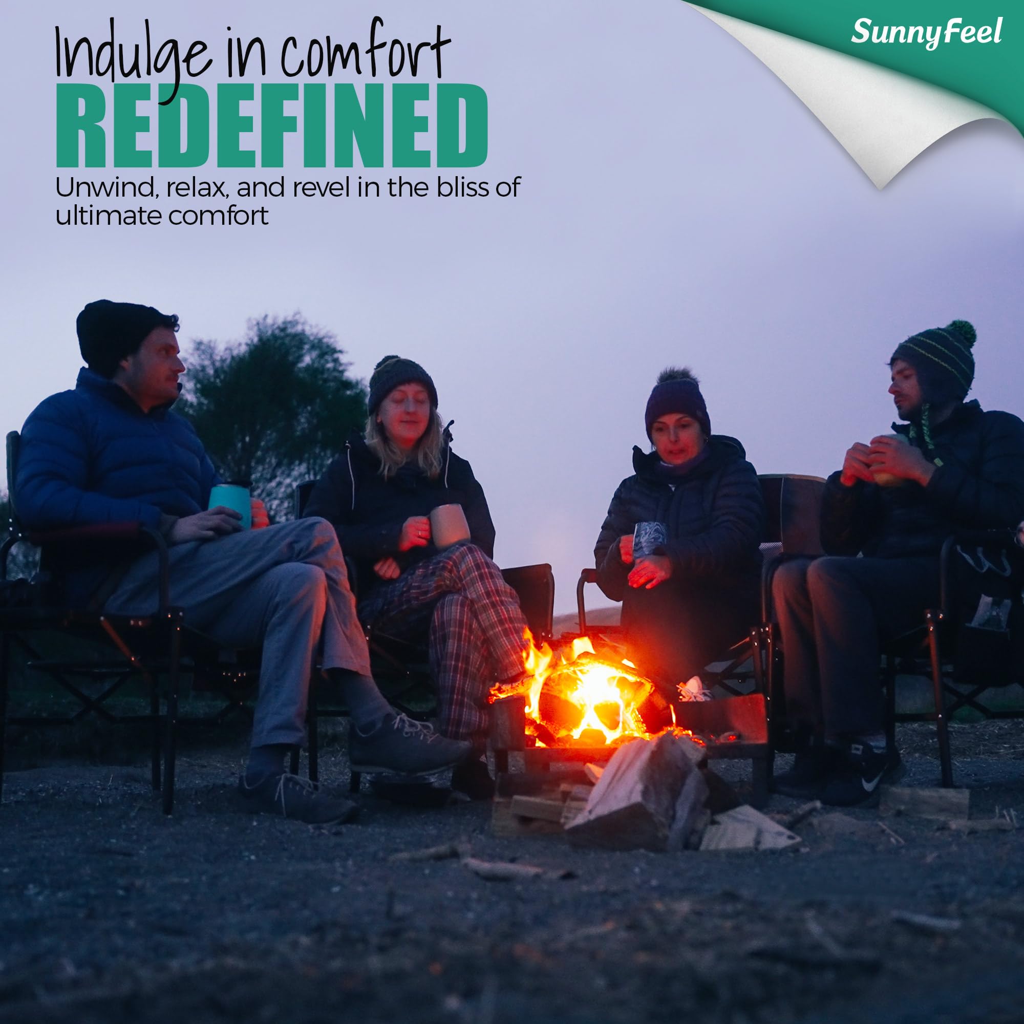 **SUNNYFEEL Heavy Duty Oversized Heated Camping Director's Chair with Side Table & Pocket - Portable Folding Chair for Beach, Fishing, Picnic, Lawn, Concert & Outdoor Adventures - Perfect for Camping, Tailgating & Backyard Relaxation**