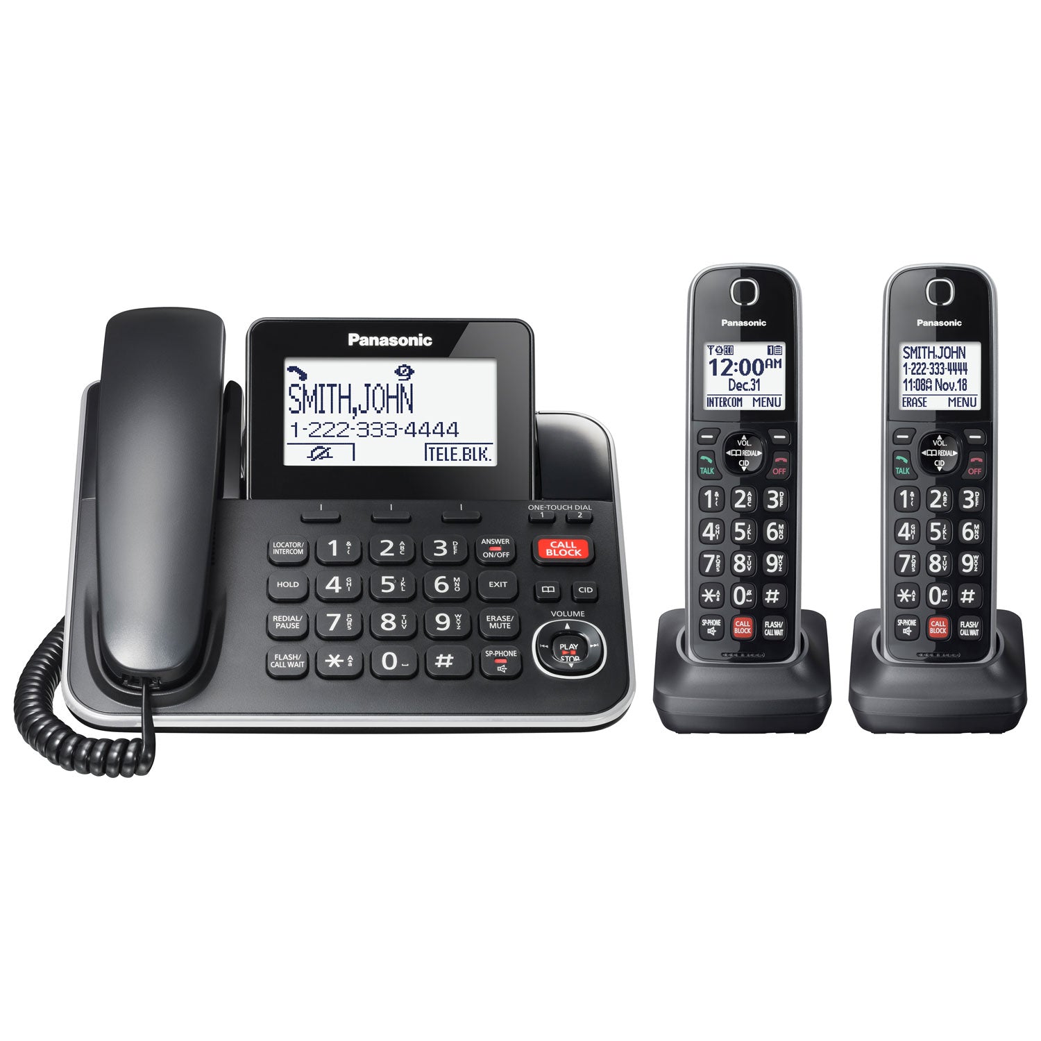 Panasonic KXTGF872C 2-Handset DECT 6.0 Corded/Cordless Phone with Digital Answering Machine - Ideal for Home & Office Communication