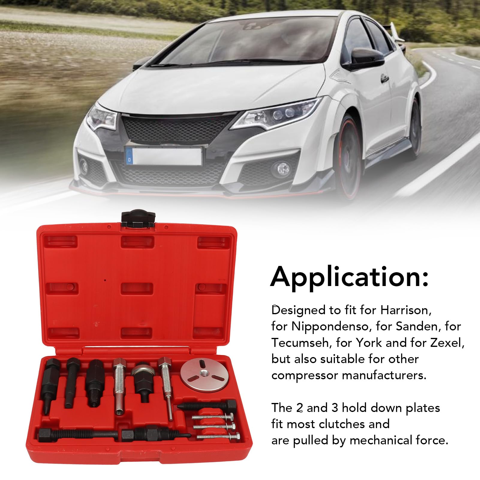13PCS Carbon Steel Clutch Hub Puller Set - Heavy Duty AC Compressor Clutch Removal Tool Kit for Automotive Repair | Perfect for DIY Mechanics & Professional Technicians | Ideal for AC System Maintenance & Clutch Replacement