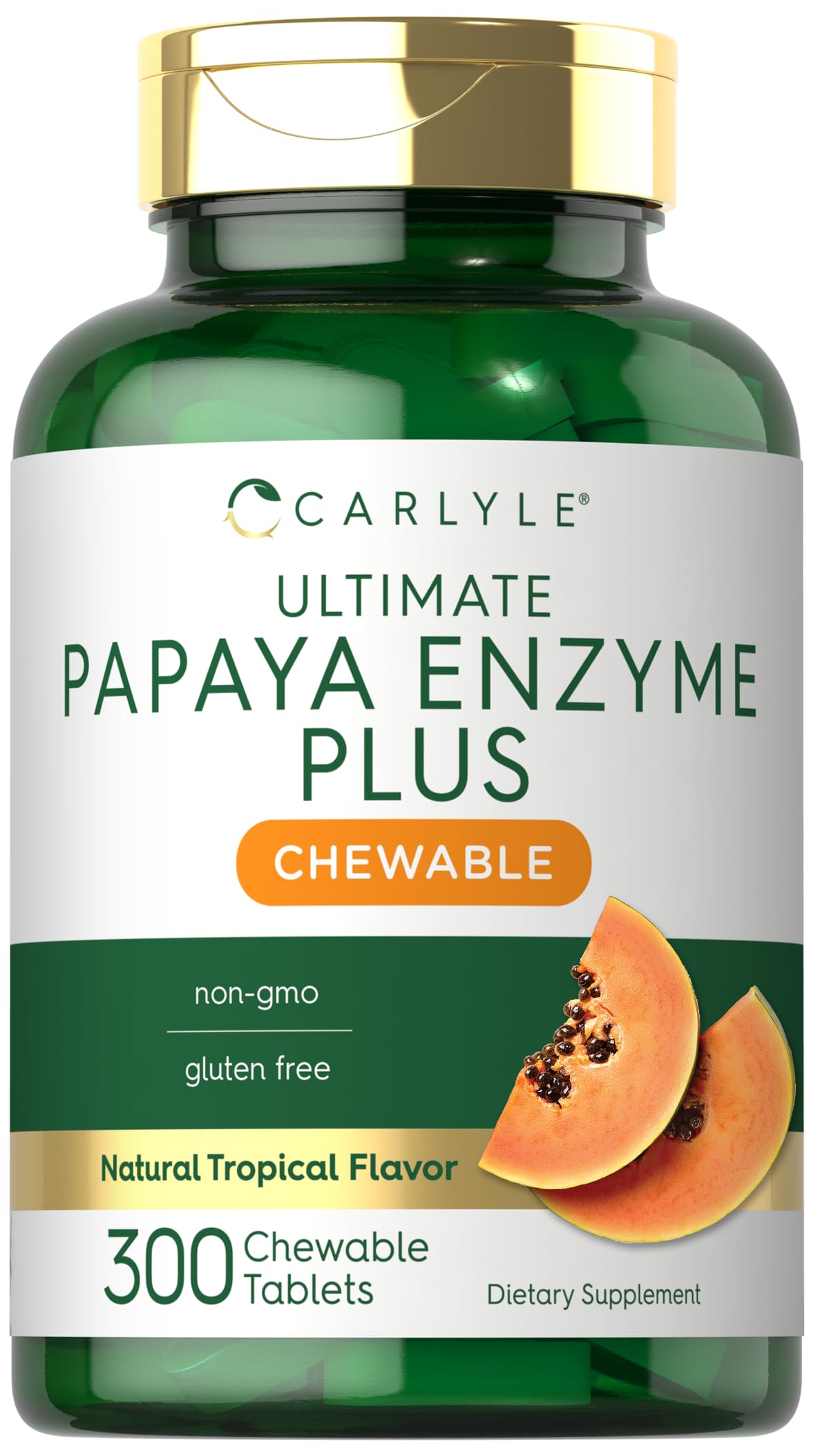 Carlyle Papaya Enzyme Chewable Tablets 60 Count | Vegetarian, Non-GMO, Gluten Free Digestive Support | Tropical Fruit Flavor for Heartburn Relief & Bloating - Perfect for After Meals & Travel