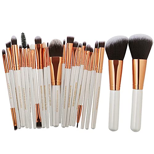22Pcs Professional Makeup Brush Set - Powder, Blush, Eyeshadow, Liner & Lip Brushes - White Golden Handle Beauty Tools Kit for Flawless Makeup Application at Home or Salon