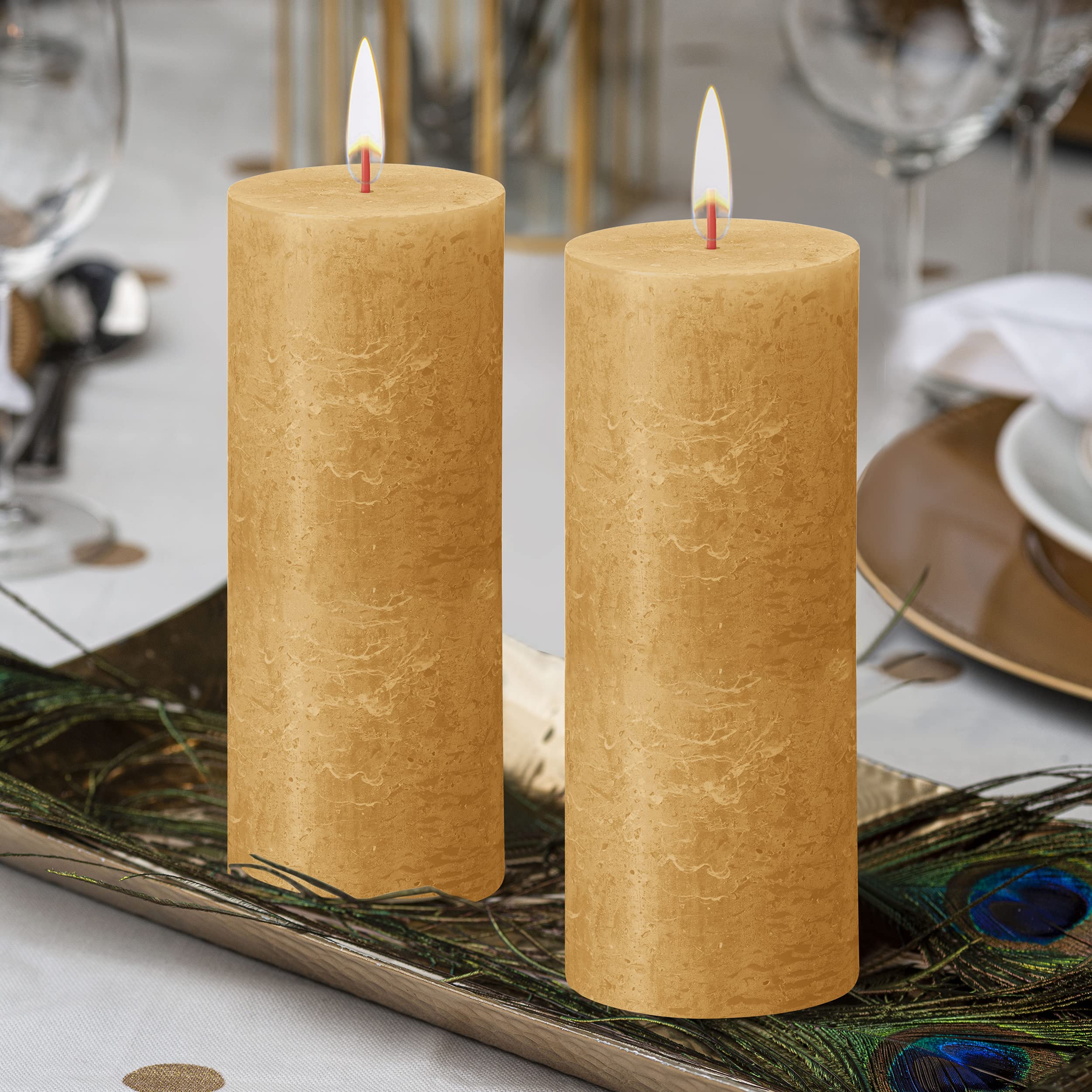 BOLSIUS 4-Pack Yellow Rustic Pillar Candles - 2.75 x 7.5 Inch Unscented Dripless Smokeless Candles - Premium European Quality with Natural Plant-Based Wax - 85-Hour Burn Time - Perfect for Wedding Centerpieces, Romantic Dinners & Home Decor