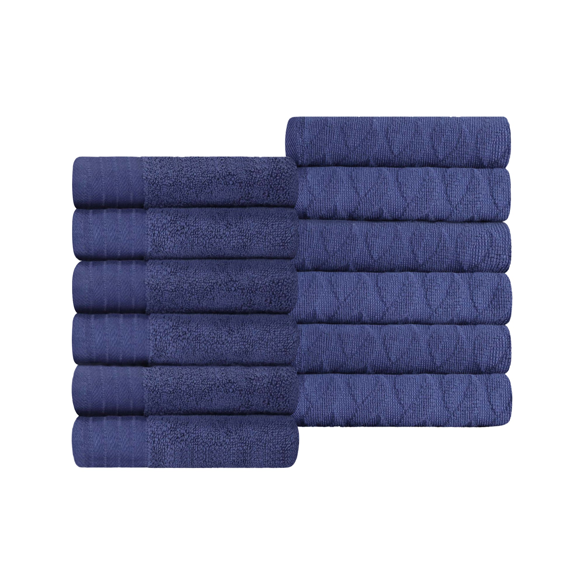Premium 12-Piece Turkish Cotton Face Towel Set - Jacquard Herringbone & Solid Design | Soft Bath Towels for Spa, Gym, Travel & Luxury Home Use