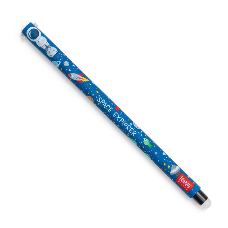 Legami Erasable Gel Pen - Astronaut Themed Black Ink Pen for School, Office & Note Taking | Smooth Writing & Erasable Ink for Students & Professionals
