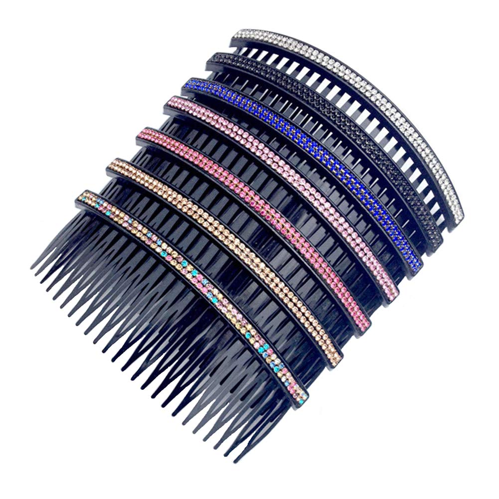 Ruihfas Fashion Women's 24 Teeth Rhinestone Hair Clip Comb - Double Rows Side Combs (4.72