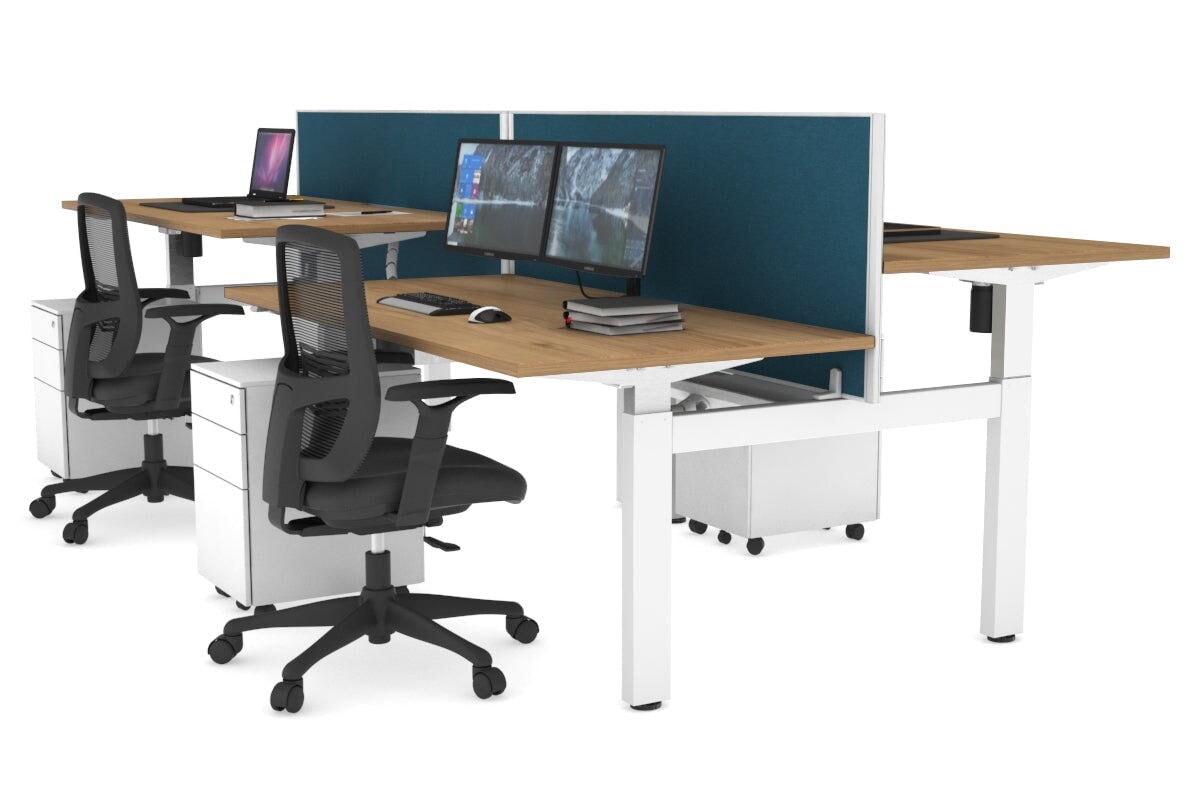 Adjustable 4-Person H Bench Workstation - White Frame (1400L x 800W) | Ergonomic Office Desk for Team Collaboration & Workspace Efficiency