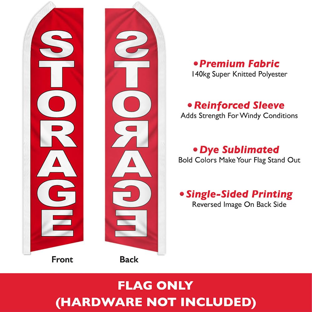 Red Swooper Advertising Flag for Storage Units - Durable Outdoor Banner for Self Storage, RV & Hauler Storage | Perfect for Business Promotion, Parking Lots & Warehouses