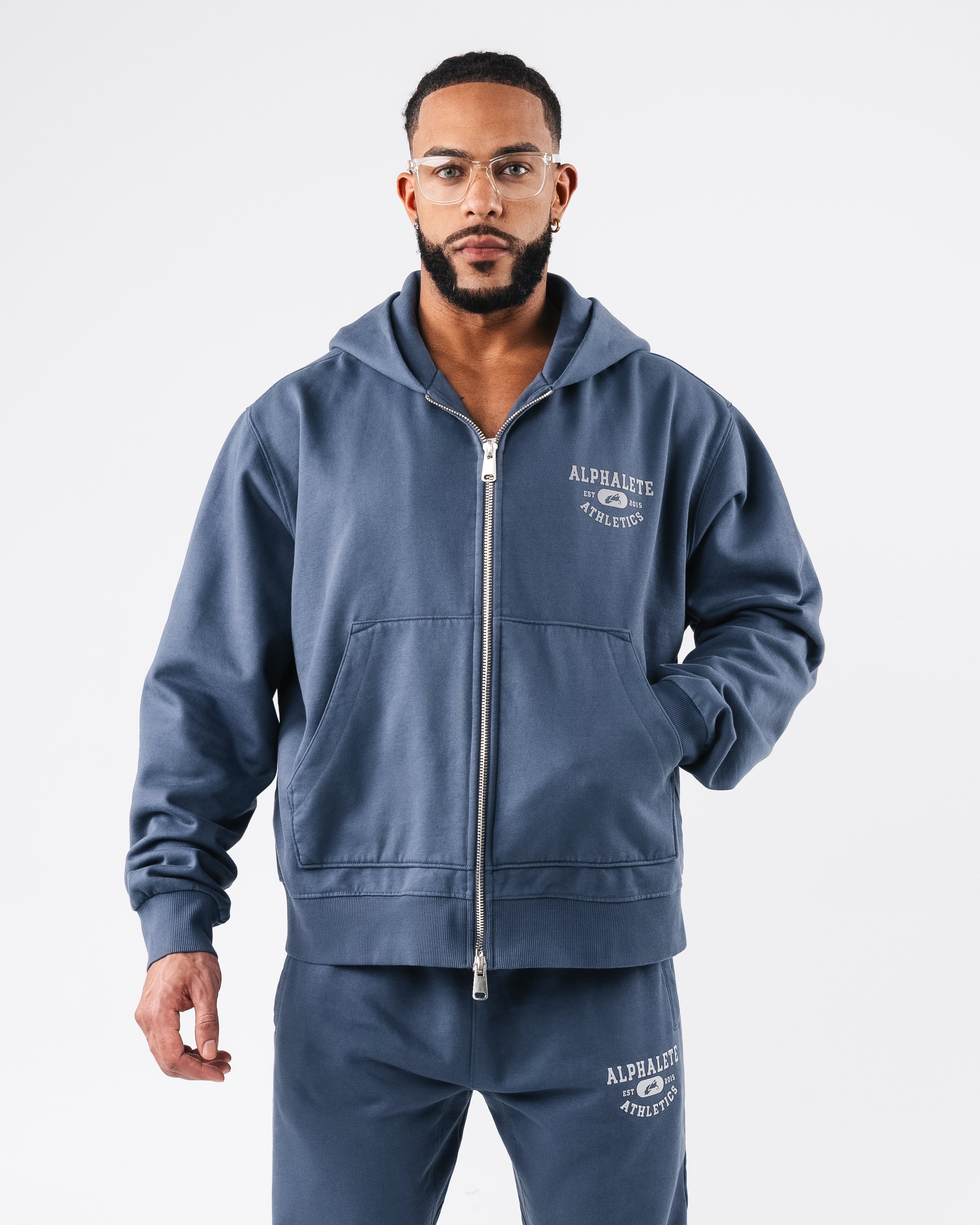 Vintage Zip Up Hoodie for Men - Classic Marine Blue Pullover | Casual Wear, Street Style & Outdoor Activities