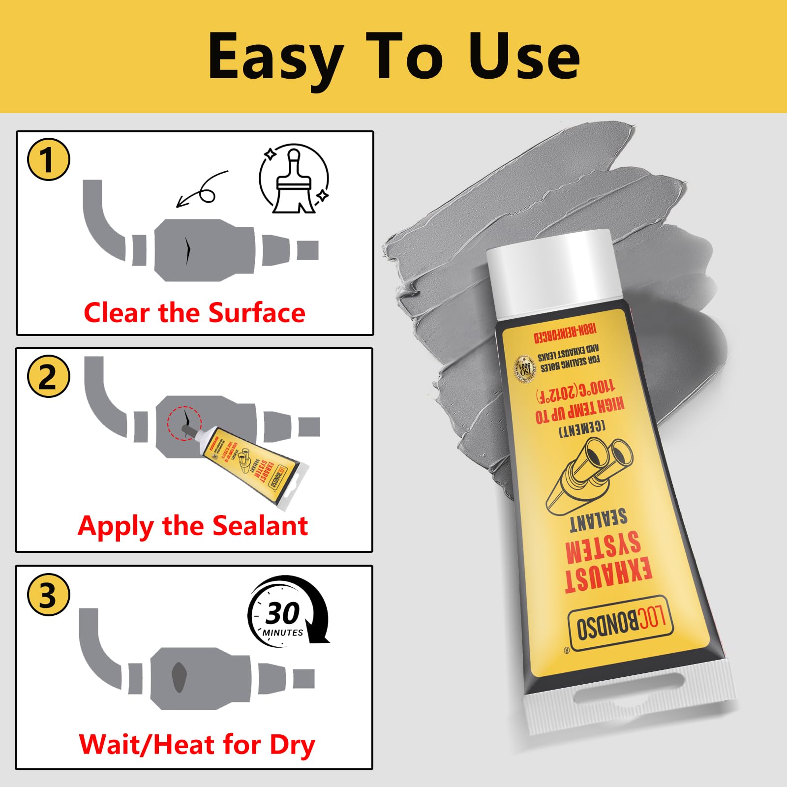 High Temperature Muffler & Tailpipe Sealant - 2.6 oz Automotive Exhaust Repair Kit for Cars, Trucks, SUVs - Fixes Leaks in Mufflers, Pipes & Exhaust Systems - Ideal for DIY Auto Repairs & Emergency Roadside Fixes