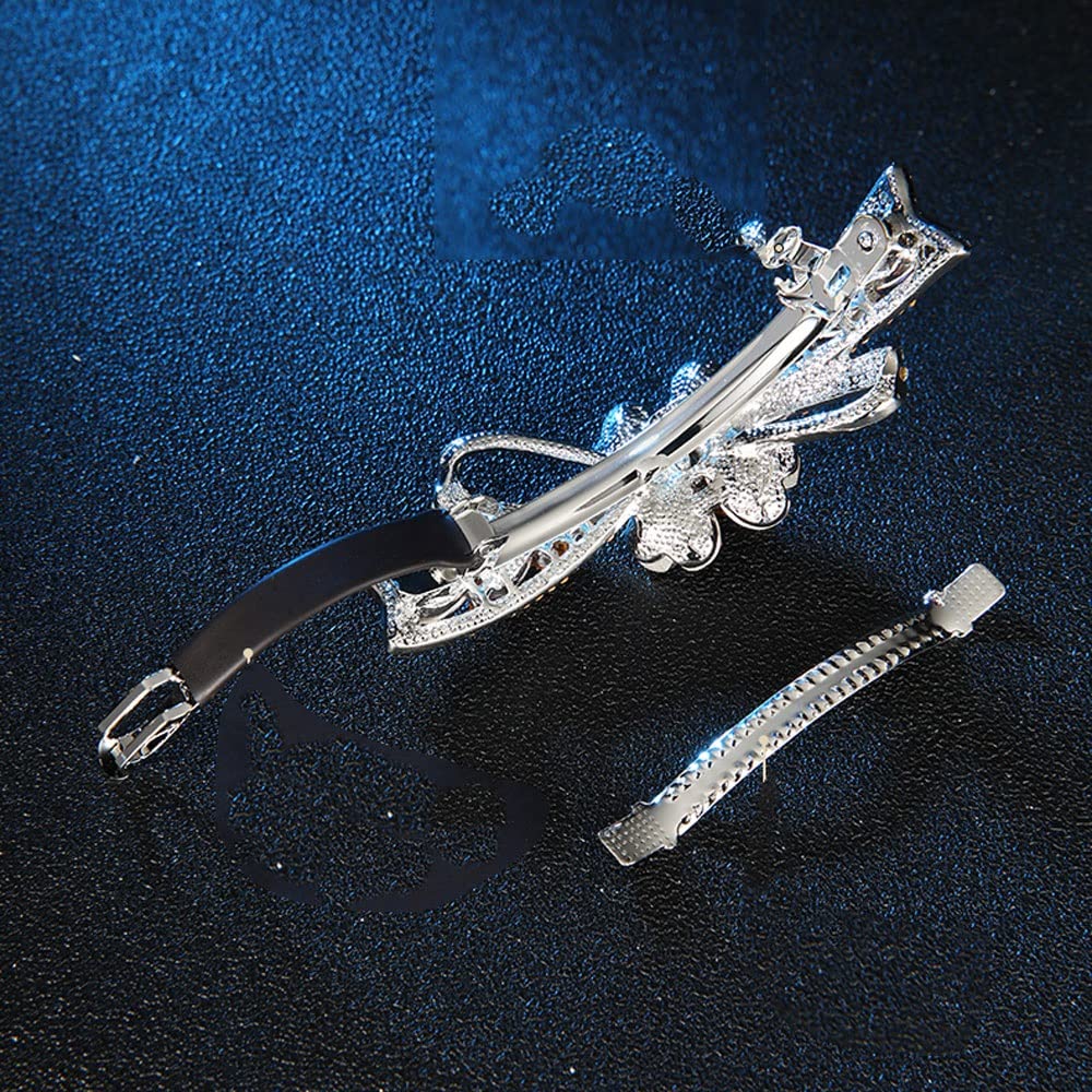 Sparkling Crystal Flower Hair Clips for Women - Rhinestone Barrette Hairpins, Elegant Hair Accessories (8.8 x 3CM) - Perfect for Weddings, Parties & Daily Styling