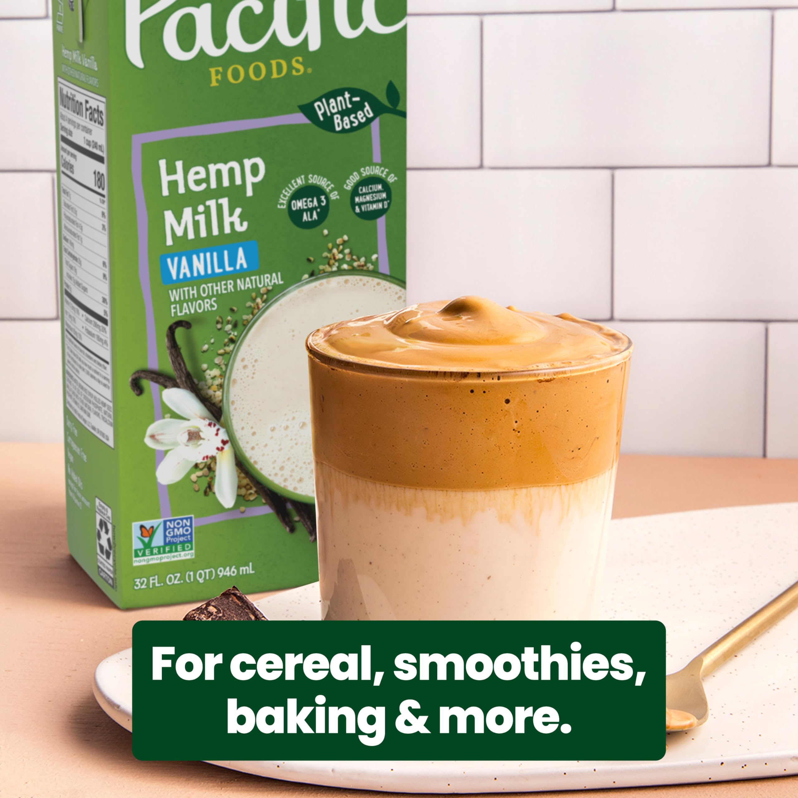 Pacific Foods Vanilla Hemp Milk - Dairy-Free Plant Based Milk Alternative, 32oz Carton - Perfect for Smoothies, Coffee & Vegan Baking