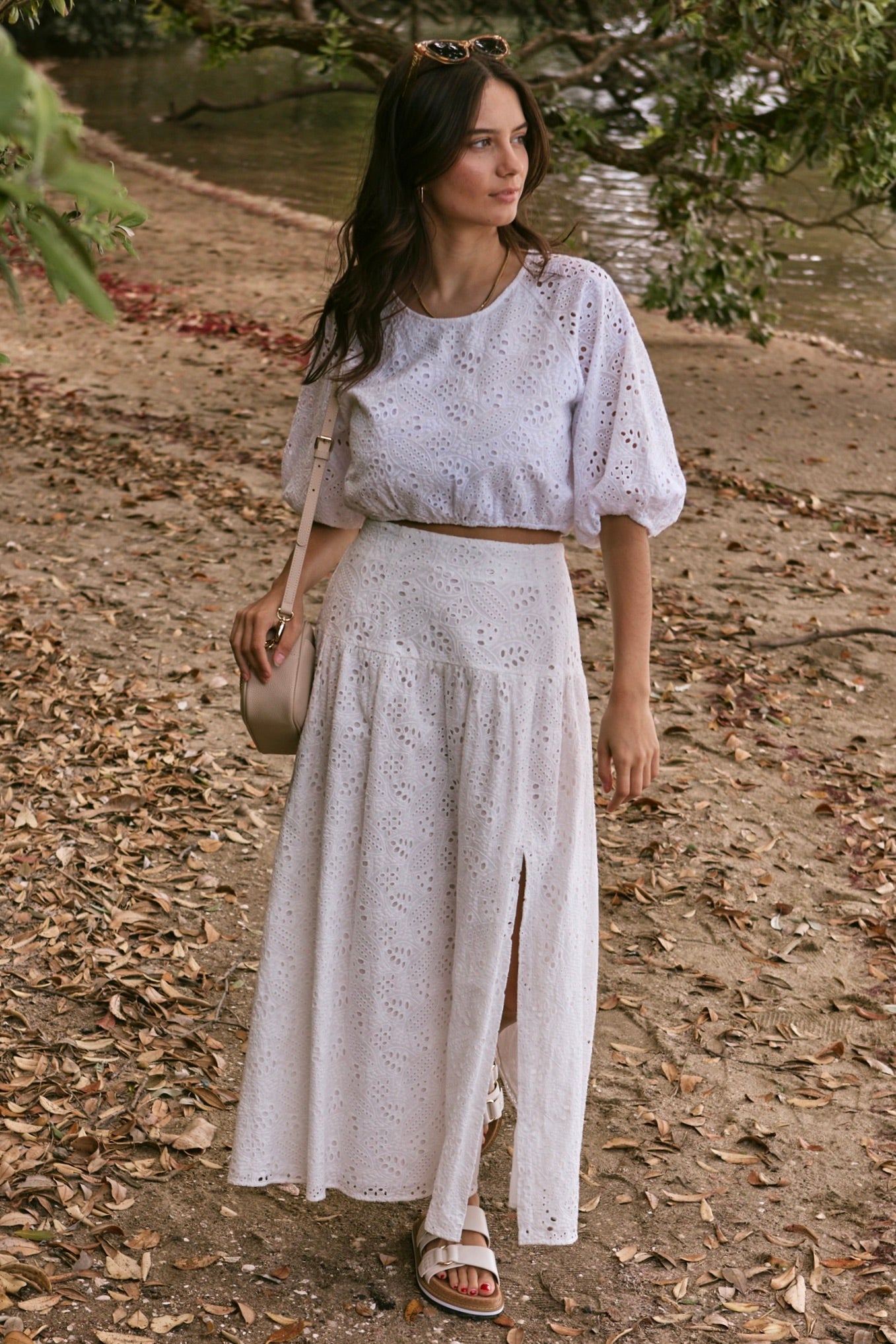 Embellished White Broderie Anglaise Cropped Puff Sleeve Blouse - Women's Vintage Boho Chic Top for Summer, Beach, and Casual Outings
