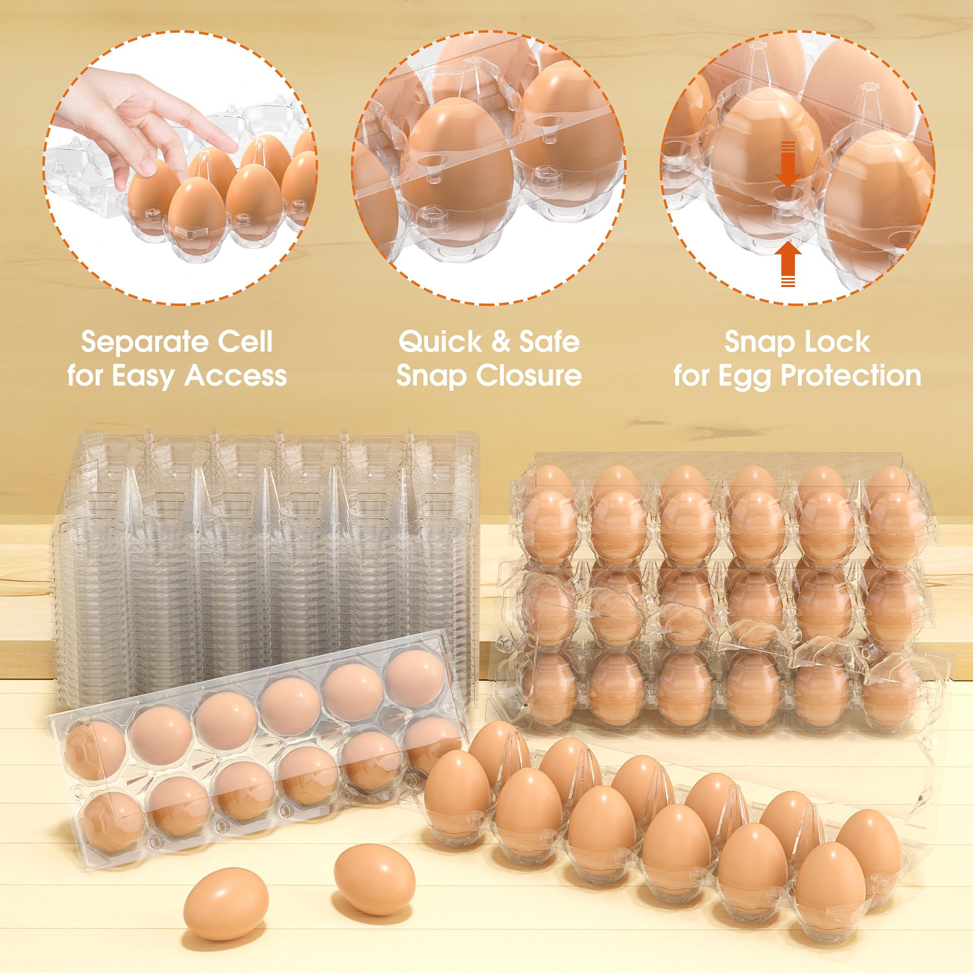 100 Pack Clear 12-Count Reusable Egg Cartons - Bulk Empty Egg Trays with 2x6 Grids for Fresh Chicken Eggs | Perfect for Refrigerator Storage, Chicken Farming, Home Use & Farmers Markets