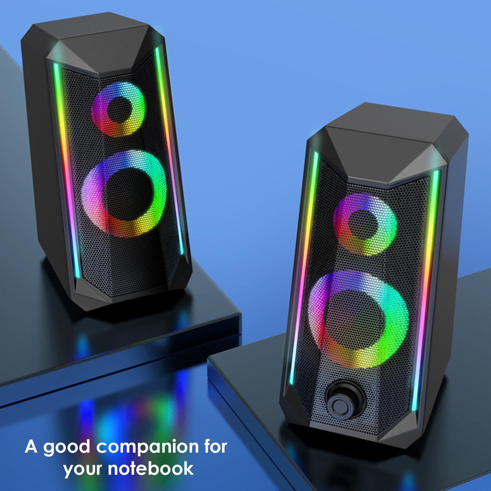 Buerfu RGB PC Speakers with Adjustable Volume Control - Enhanced Sound Quality for Gaming, Music, and Movies | Perfect RGB Desktop Speakers for Home Office and Gaming Setup