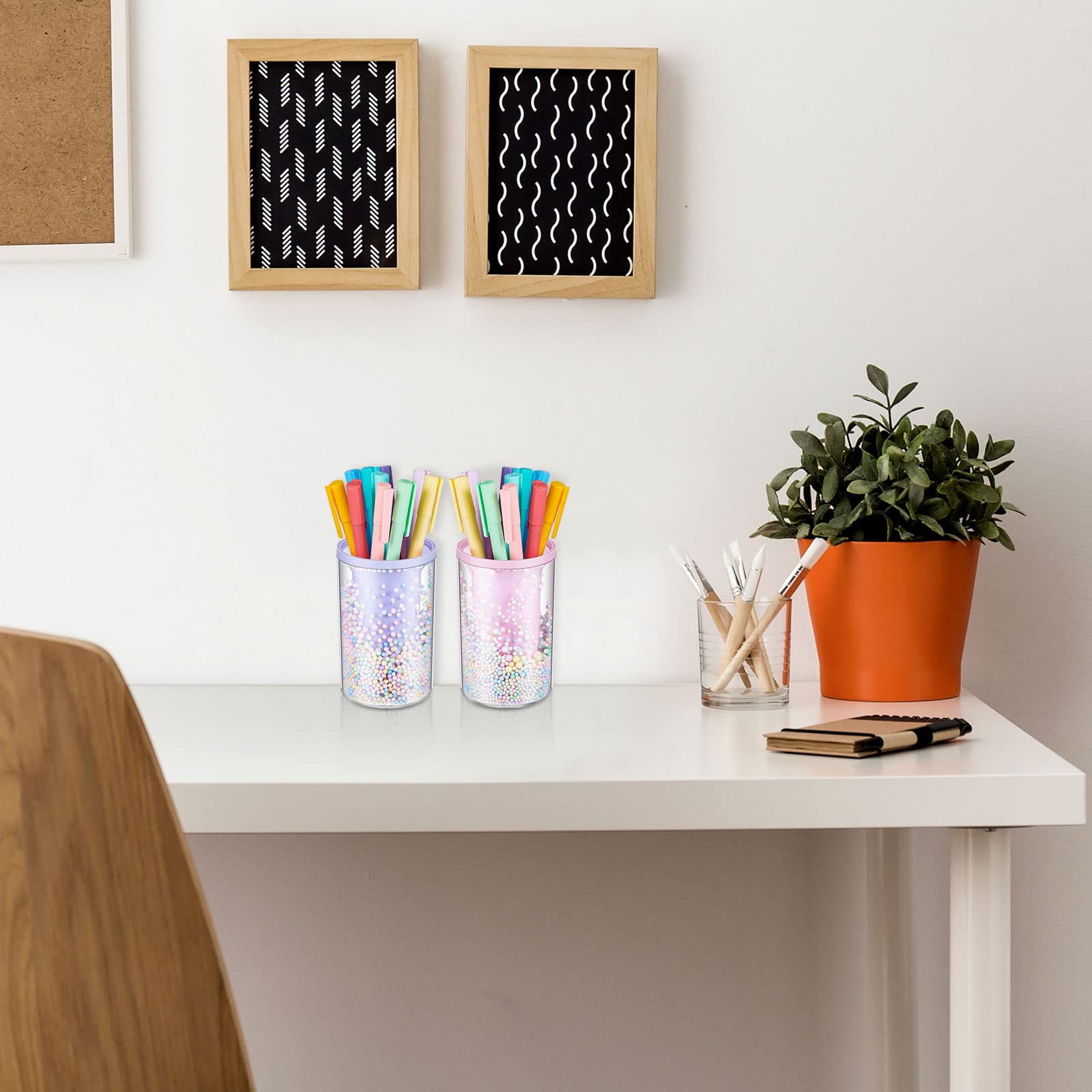 Jecery 2-Piece Cute Bubble Pen Holder Set - Multifunctional Desktop Organizer for Stationery, Makeup Brushes & Office Supplies - Pink and Purple Color Ball Pencil Holder - Perfect for Desk, Office, School & Home Organization