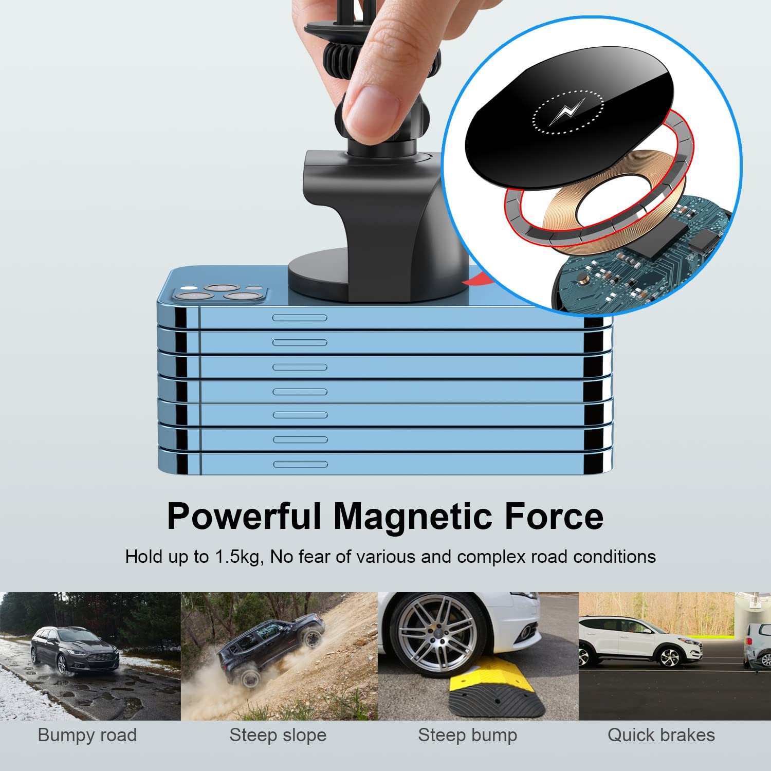Magnetic Wireless Car Charger Mount for iPhone 14/13/12 Pro/Plus/Max/Mini & AirPods 2nd/3rd Gen - Fast Charging MagSafe Car Phone Holder with Secure Grip for Safe Driving & Hands-Free Use