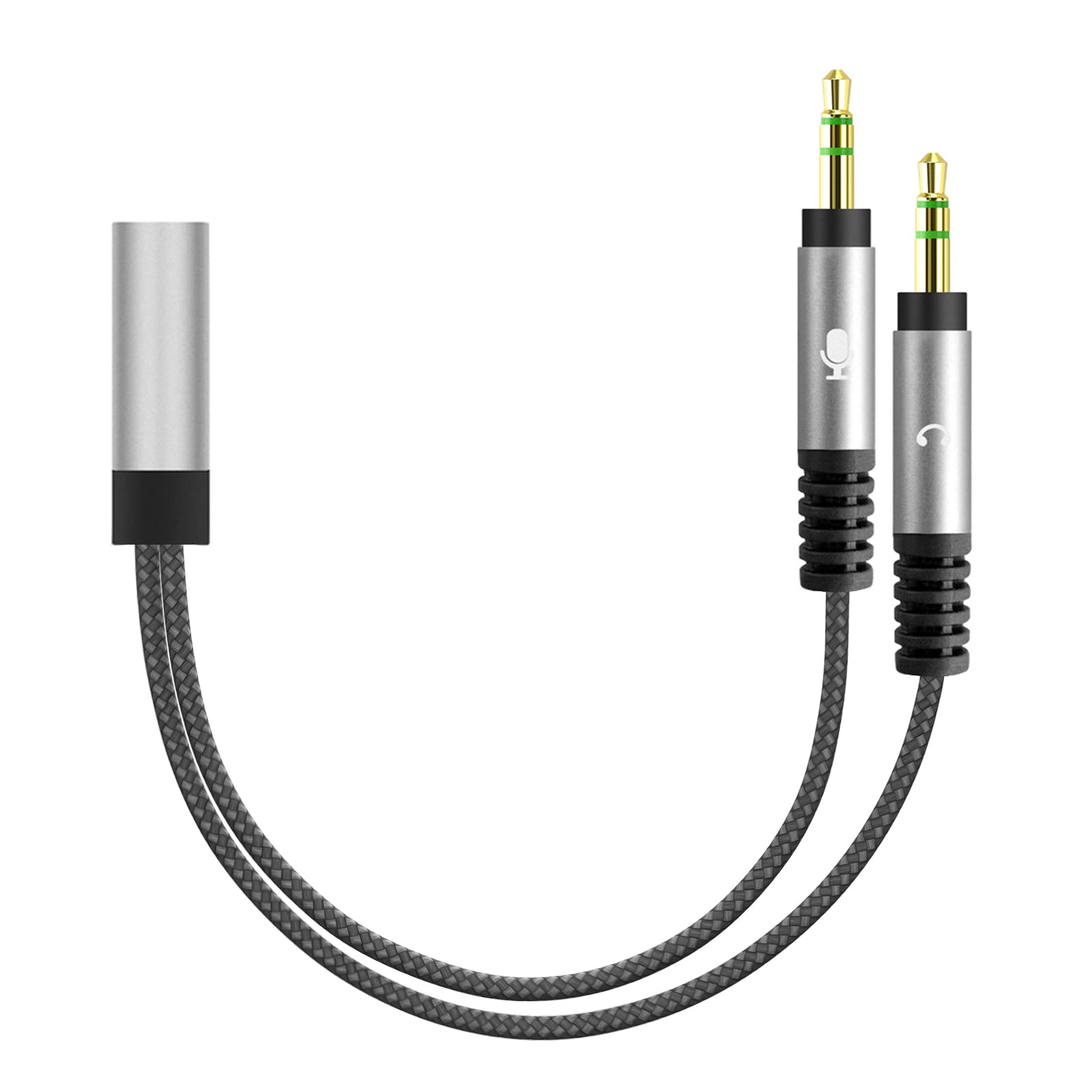 GEEKRIA 3.5mm Headphone Splitter Cable - Nylon Braided Y Adapter for PC, Laptop, Computer (2 Male to 1 Female) - Share Audio with Friends for Gaming, Music & Movies