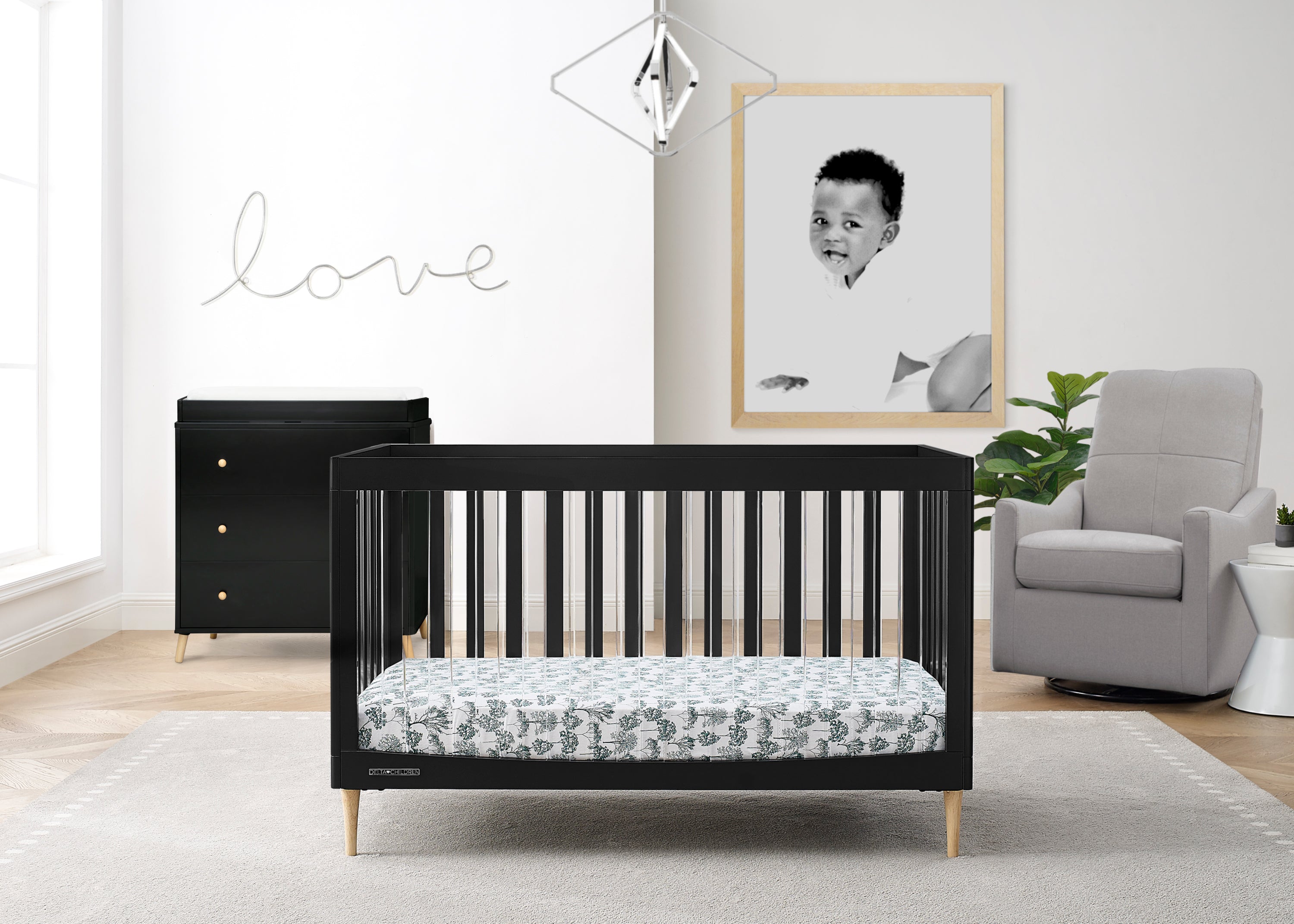 Austin Acrylic 4-in-1 Convertible Baby Crib - Toddler Bed, Daybed & Full-Size Bed | Modern Nursery Furniture for Boys & Girls | Perfect for Small Spaces & Growing Families