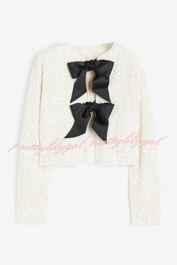 Elegant Tie-Front Bow Sequined Jacket for Women - 2 Styles for Parties & Special Occasions | Perfect for Weddings, Prom & Evening Events