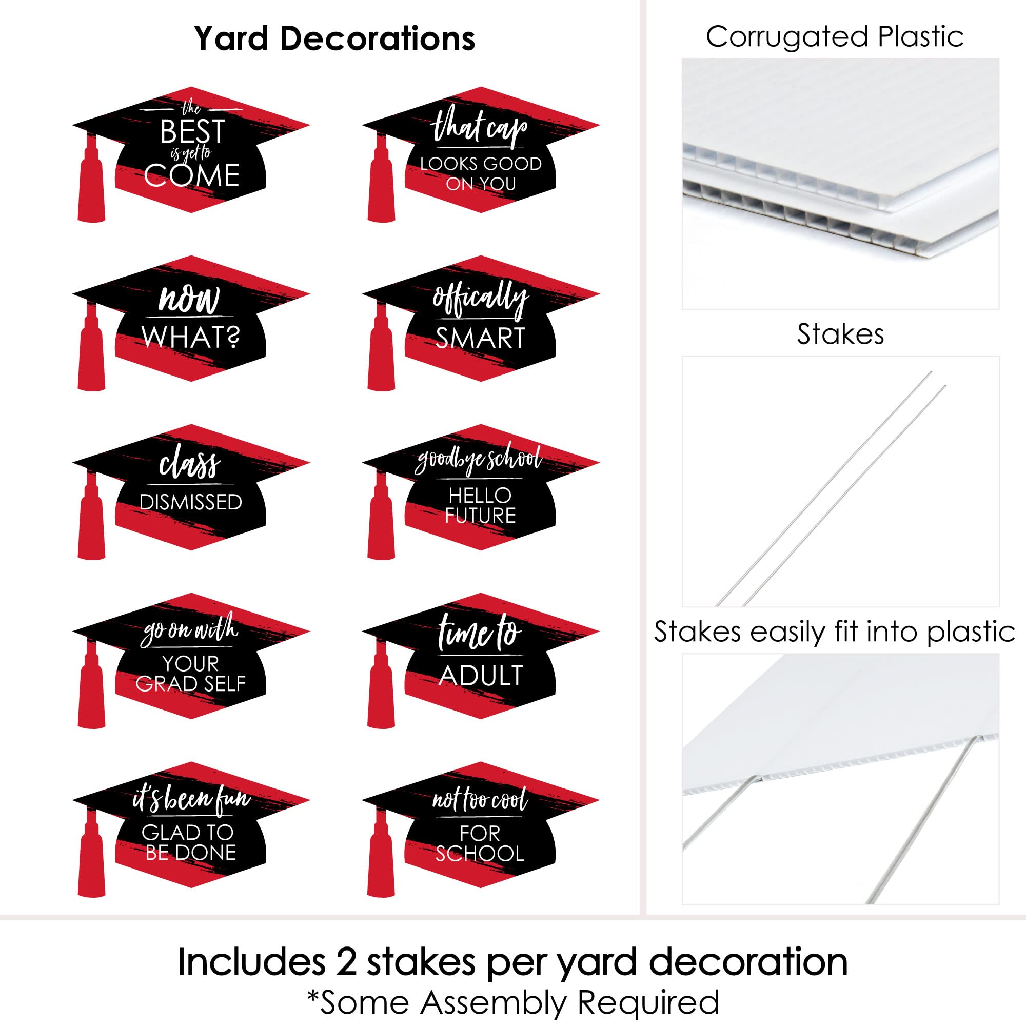 Big Dot of Happiness Red Graduation Lawn Decorations - 10 Piece Set for Outdoor Graduation Party Decorations & Backyard Celebrations