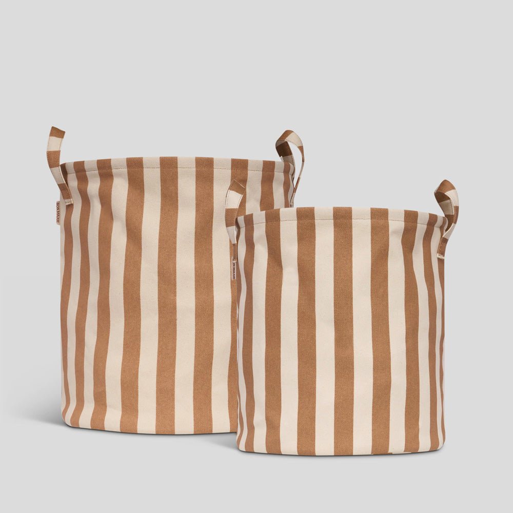 Premium Handy Hampers Set - Tan Stripe Cotton Storage Baskets for Home Organization | Perfect for Laundry, Toys, and Bathroom Storage