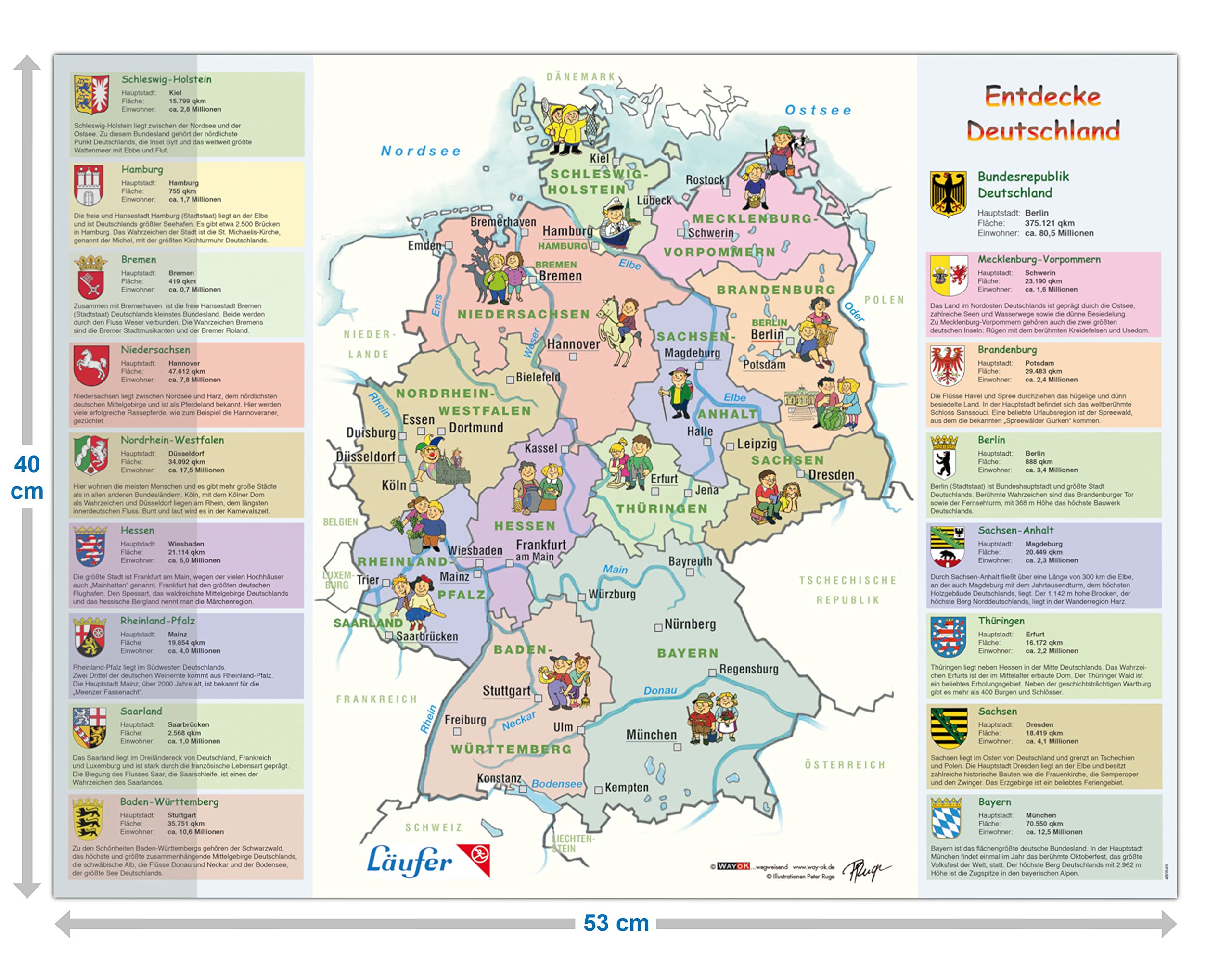 Runner 45346 Germany Map Desk Mat - 40 x 53 cm Non-Slip Office Mat for Home & Work - Perfect for Geography Lovers & Travel Enthusiasts
