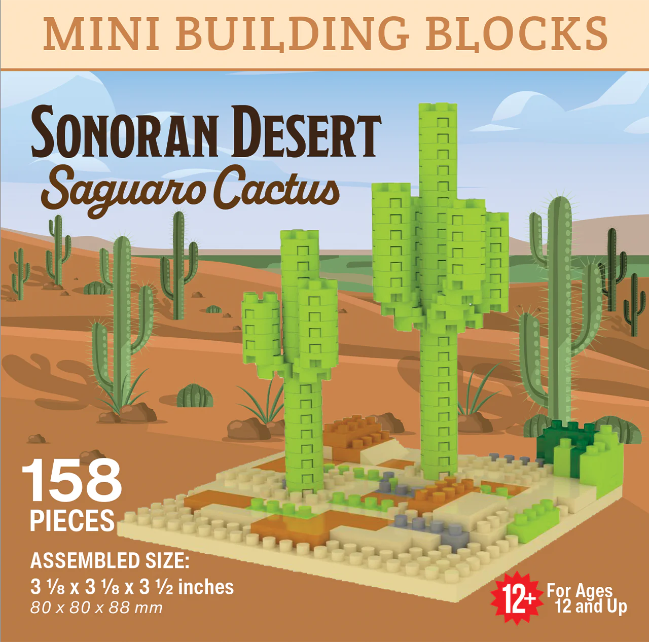 Mini Block Sonoran Desert Saguaro Cactus Toy - Realistic Desert Plant Building Blocks for Kids & Adults - Perfect for Home Decor, Educational Play & Desert-Themed Collections