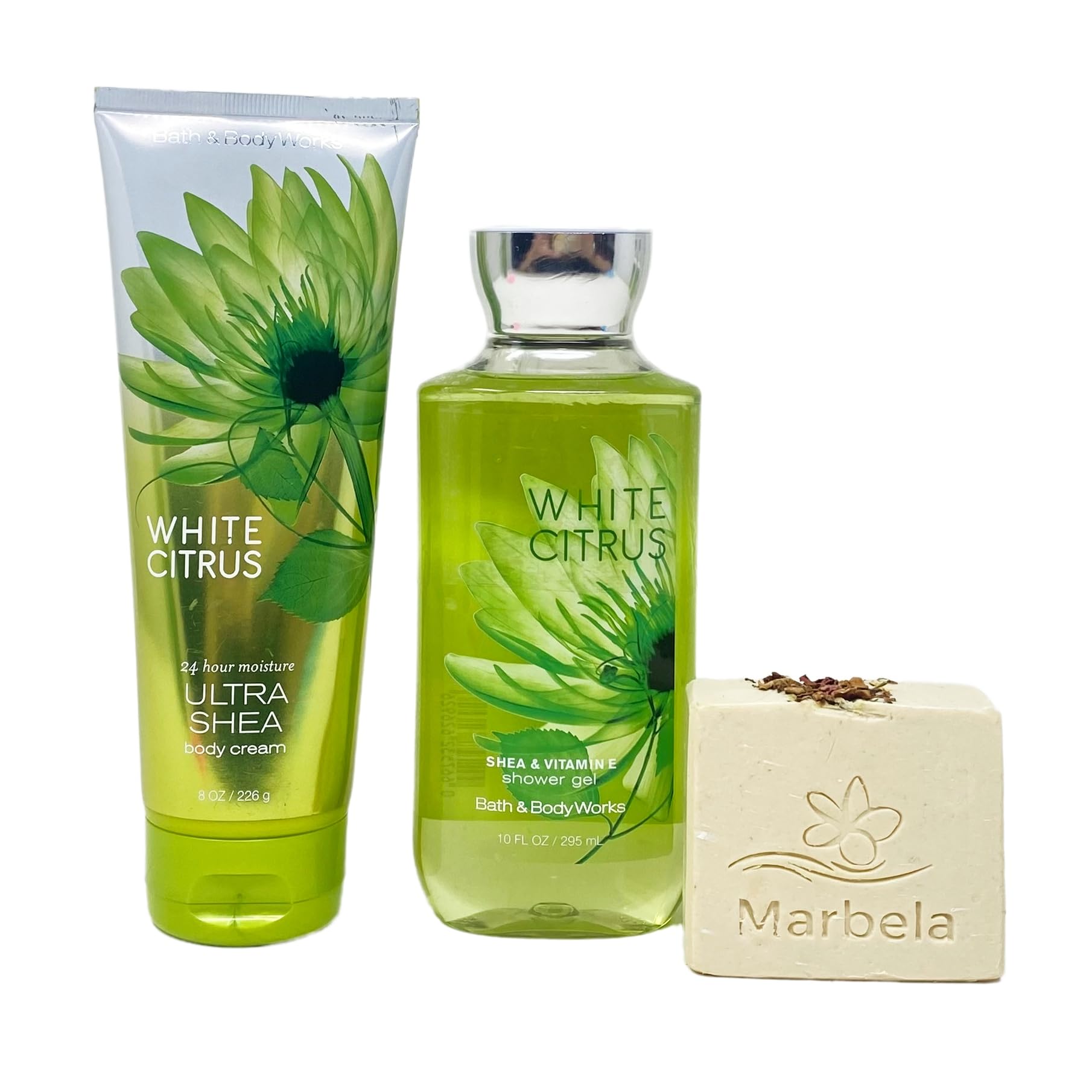 Bath & Body Works White Citrus Body Cream, Shower Gel & Creamy Rose Bar Soap Set - Moisturizing Skincare Gift for Women - Perfect for Daily Use, Spa Days & Relaxing Bath Time