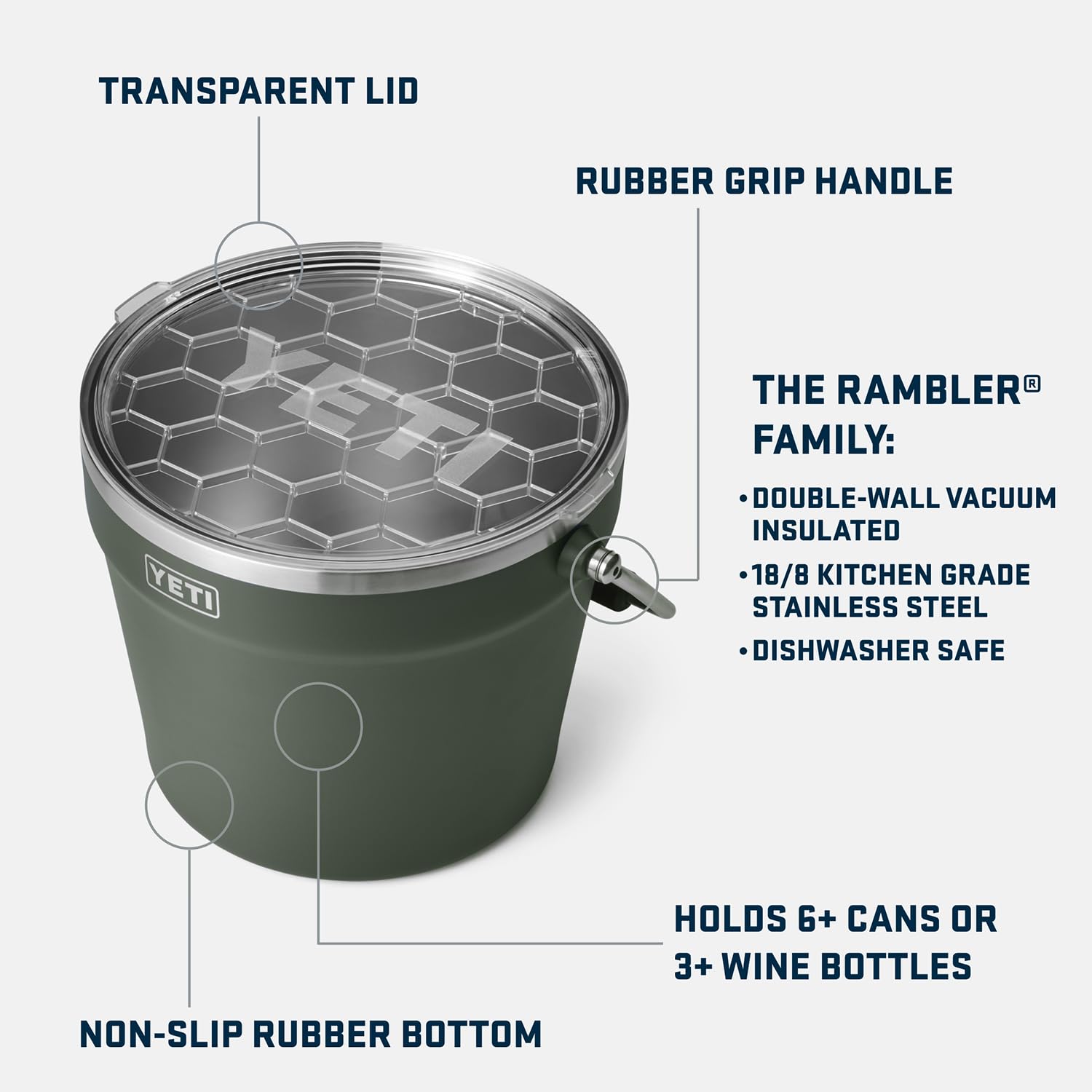 YETI Insulated Beverage & Ice Bucket - Holds 6 Beer Bottles or 3 Wine Bottles - Perfect for Outdoor Parties, Beach Trips & BBQ Gatherings