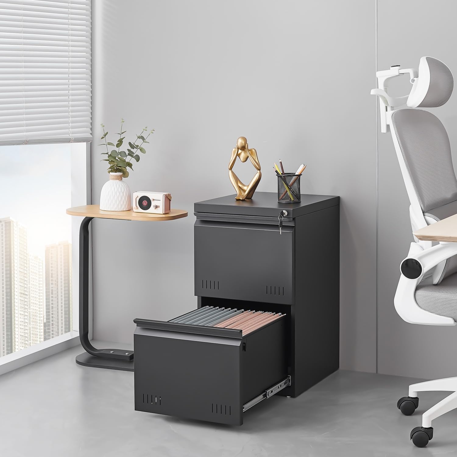 2 Drawer File Cabinet for Home Office - Lockable Vertical Storage Cabinet, Printer Stand & Under Desk Organizer for A4/Letter/Legal Size Documents | Easy Assembly Black Filing Cabinet | Perfect for Office, Study & Small Space Organization