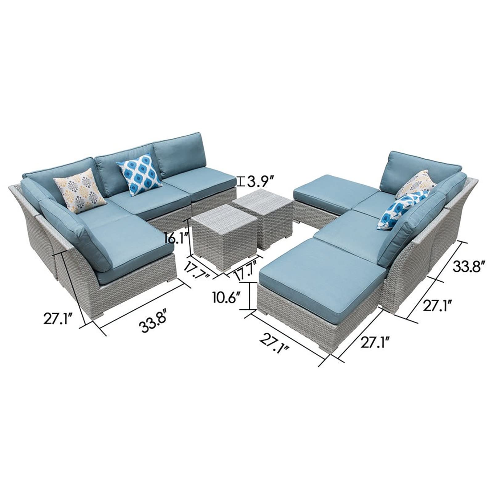 10-Piece Large Outdoor Furniture Set, 6-Seater All-Weather Wicker Patio Conversation Set with 4 Sofa Chairs, 2 Ottomans & 2 Side Tables - Perfect for Backyard, Deck, Garden or Poolside Relaxation (MS121)