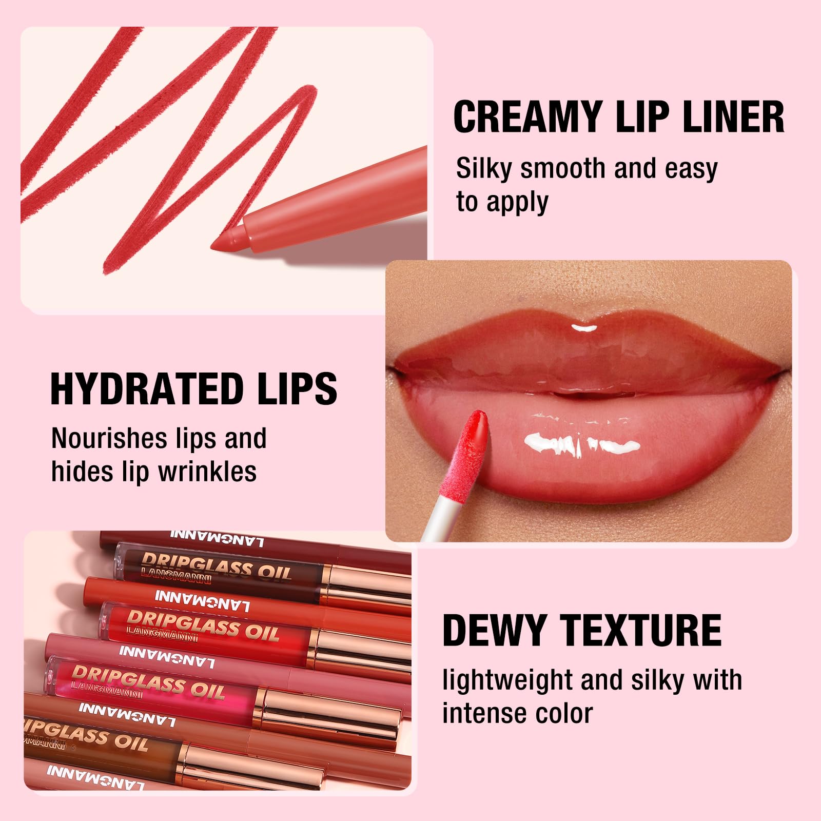LANGMANNI 6 Matte Lip Liner & 6 Nourishing Lip Oil Gloss Set - Long Lasting Hydrating 2-in-1 Makeup Kit | Perfect for Daily Beauty, Party & Gift for Women & Girls
