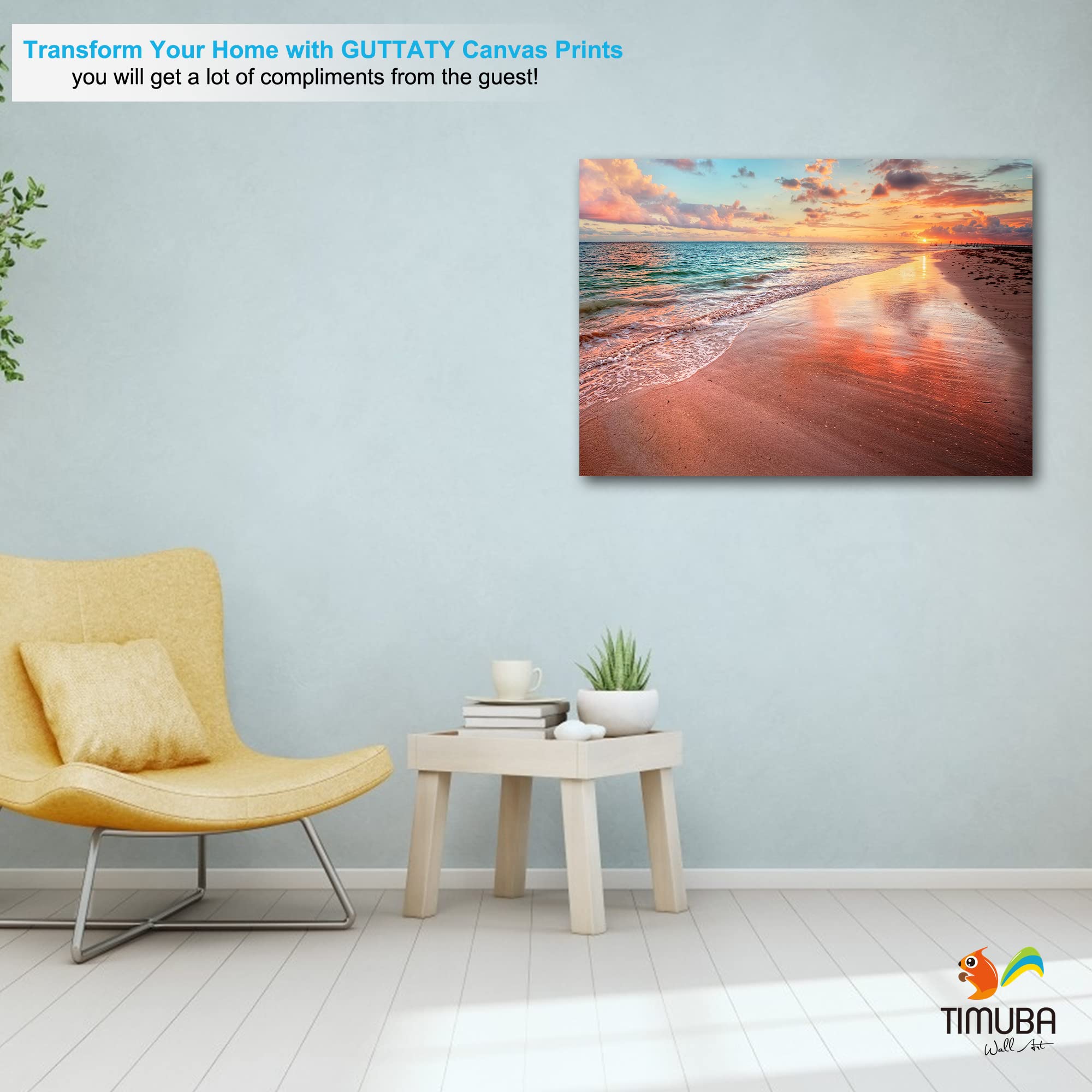 Beach Wall Art Canvas Print - Sunset Landscape Bathroom & Living Room Decor 28x40 Inches - Coastal Themed Home Decor for Beach Houses, Bathrooms & Bedrooms