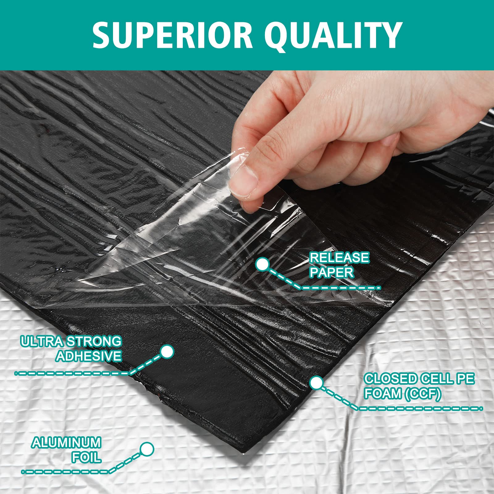 Frienda 200 Mils Car Heat and Sound Insulation Mat - Self-Adhesive Automotive Noise Deadening Material with 2 Rubber Rollers - Heat Shield for Hood, Ceiling, Doors (31.5