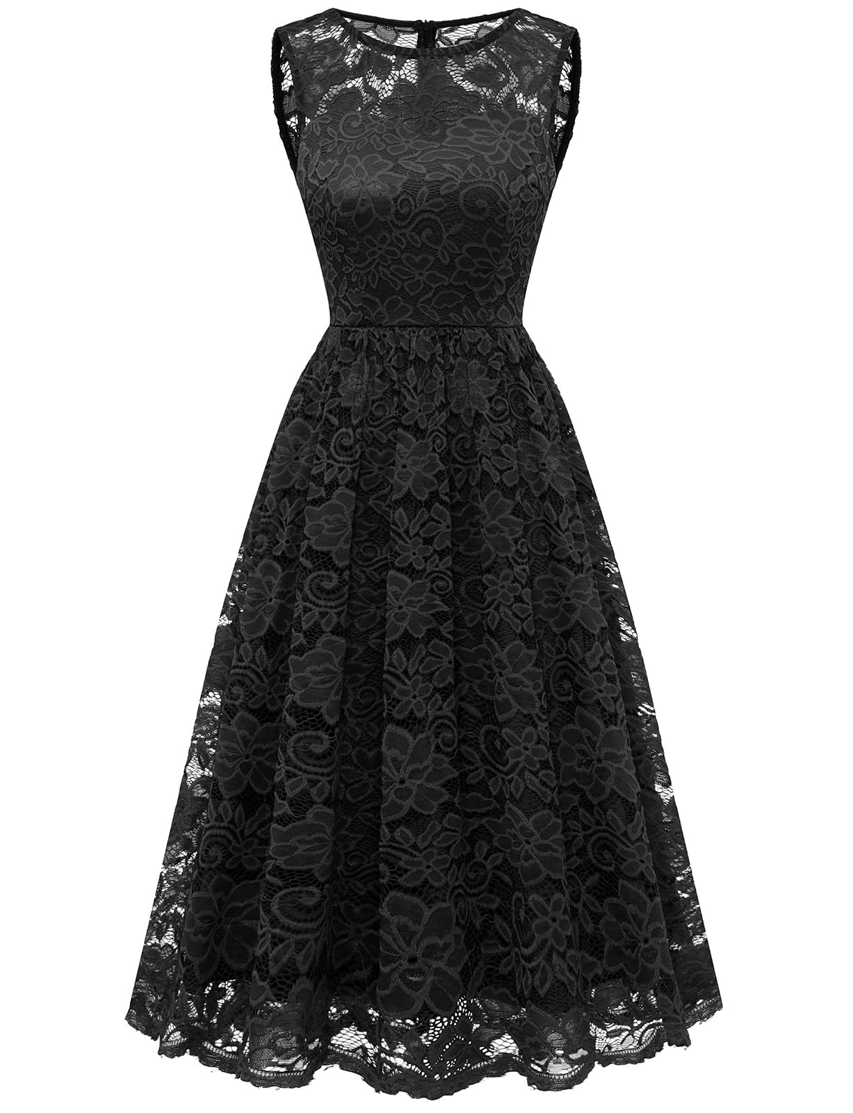 Elegant Black Lace Cocktail Dress for Women - Vintage Midi Dress for Evening Party, Homecoming, Prom, Wedding Guest & Funeral Occasions | Perfect for Formal Events, Date Nights & Special Occasions