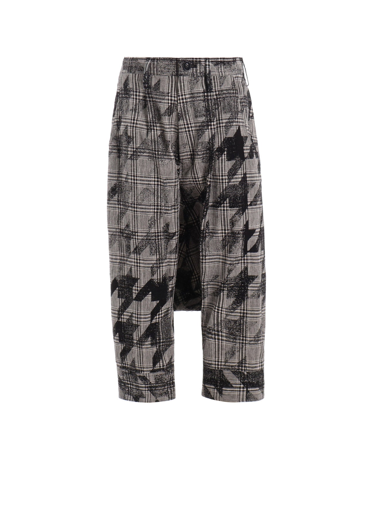 Cotton Linen Plaid Big Houndstooth Cuffed Hem Sarouel Pants - Stylish Loose Fit Trousers for Streetwear, Casual Outfits & Boho Fashion