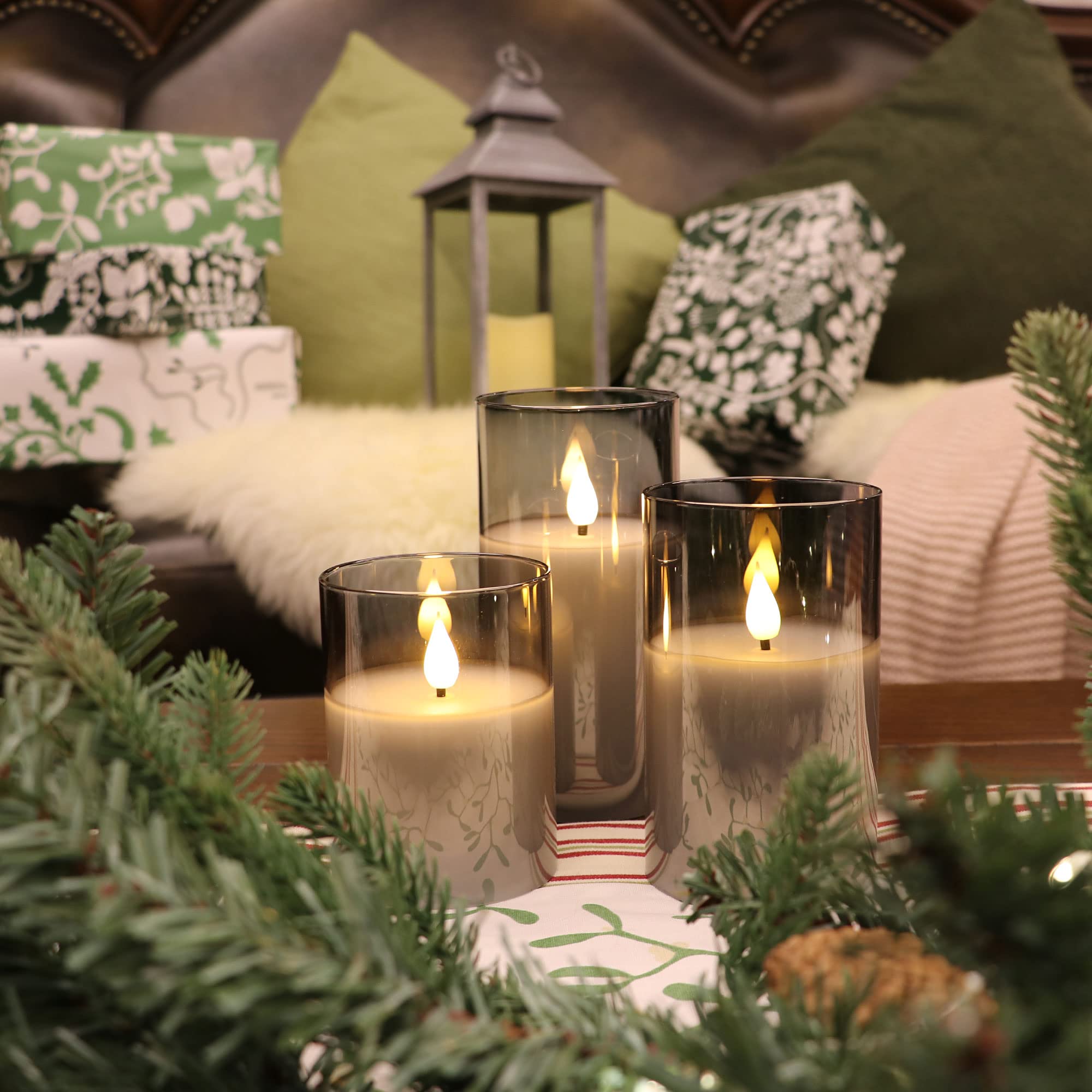 Rhytsing Gray Glass Battery Operated LED Candles with Remote - Flameless Candles Set with Warm White Light & 6 Batteries - Perfect for Home Decor, Wedding Centerpieces, Romantic Dinners & Holiday Lighting