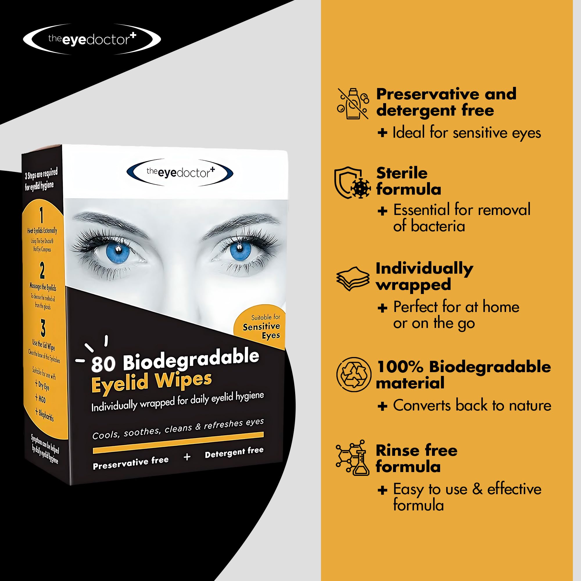 The Eye Doctor Eyelid Wipes – 80 Count Single-Use Eyelid & Eyelash Cleansing Wipes for Sensitive Eyes, Dry Eyes, Blepharitis & MGD – Rinse-Free, Hypoallergenic – Removes Makeup, Oil & Debris – Perfect for Daily Eye Hygiene & Travel
