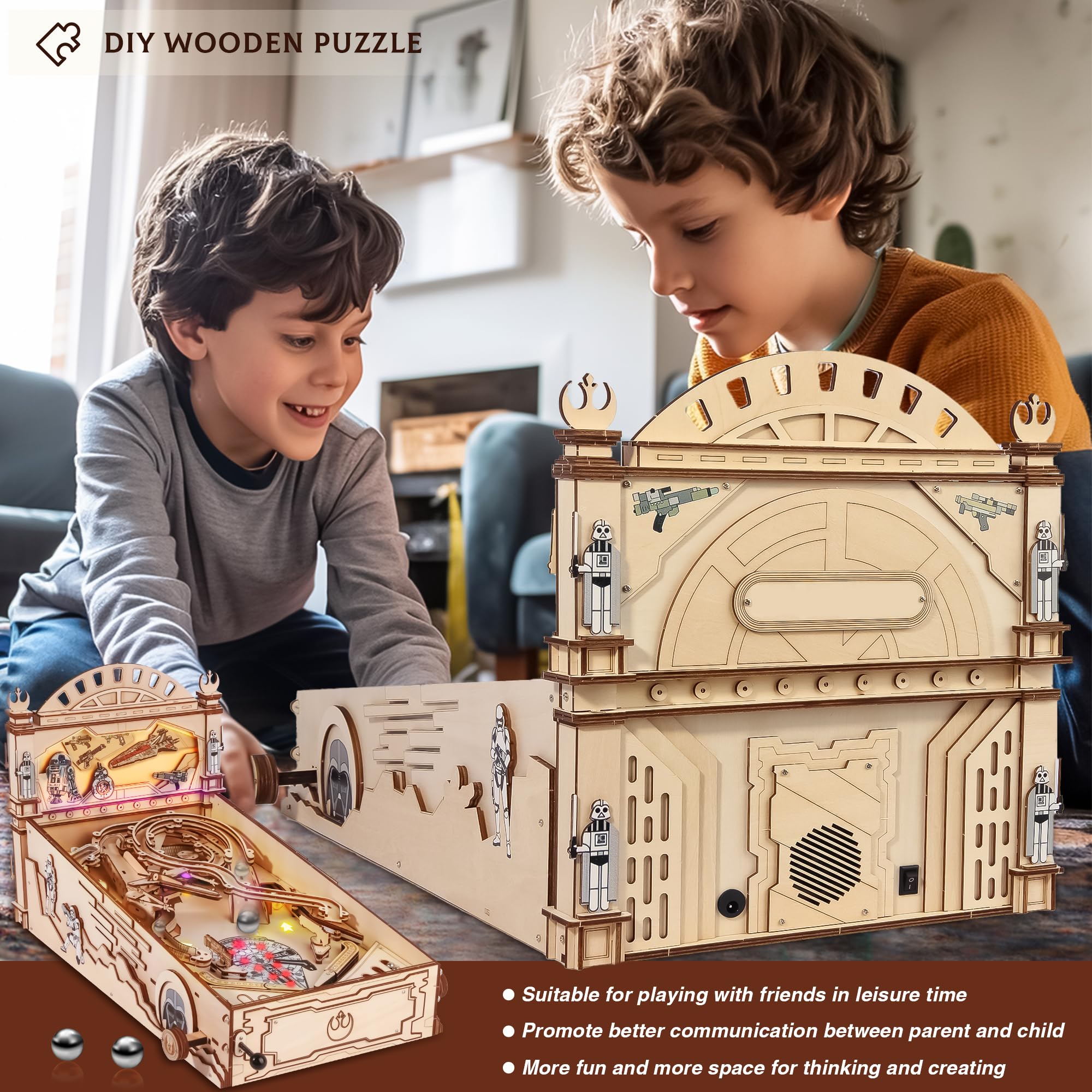 DIY Miniature Pinball Machine Kit - 3D Wooden Puzzle for Adults & Teens 14+ - Creative Wood Model Building Set - Perfect Gift for Gamers & Hobbyists - Fun Home Decor & STEM Learning Activity