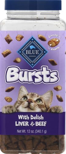 Blue Buffalo Bursts Crunchy Cat Treats - Chicken Liver & Beef Flavor - 12oz Tub (Pack of 2) | Healthy Snacks for Indoor & Outdoor Cats - Perfect for Training & Rewards