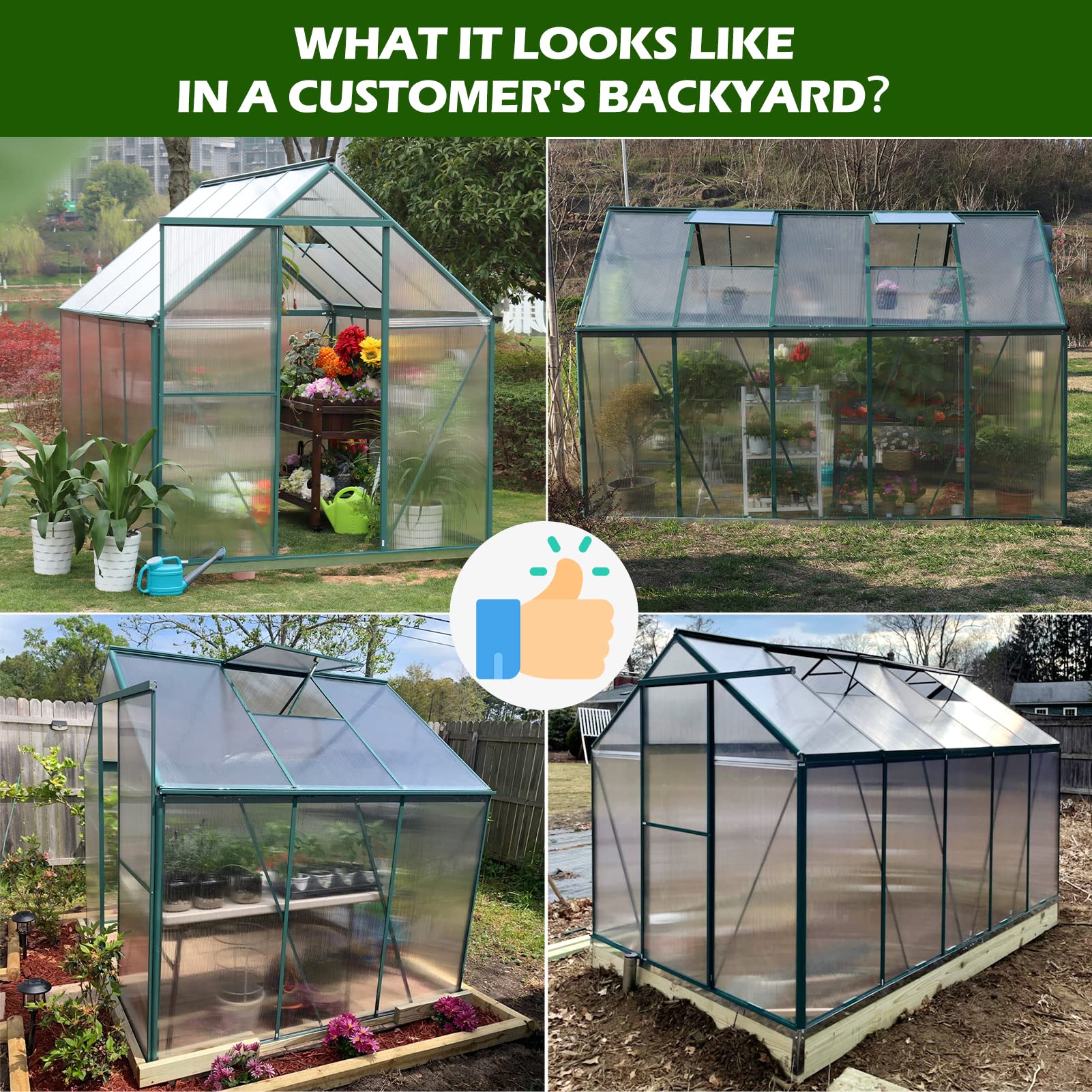6.2x10.2 FT Heavy Duty Walk-In Greenhouse - Polycarbonate Panels & Aluminum Frame with 2 Vent Windows & Lockable Door - Perfect for Outdoor Gardening, Backyard Plant Nursery & Year-Round Growing