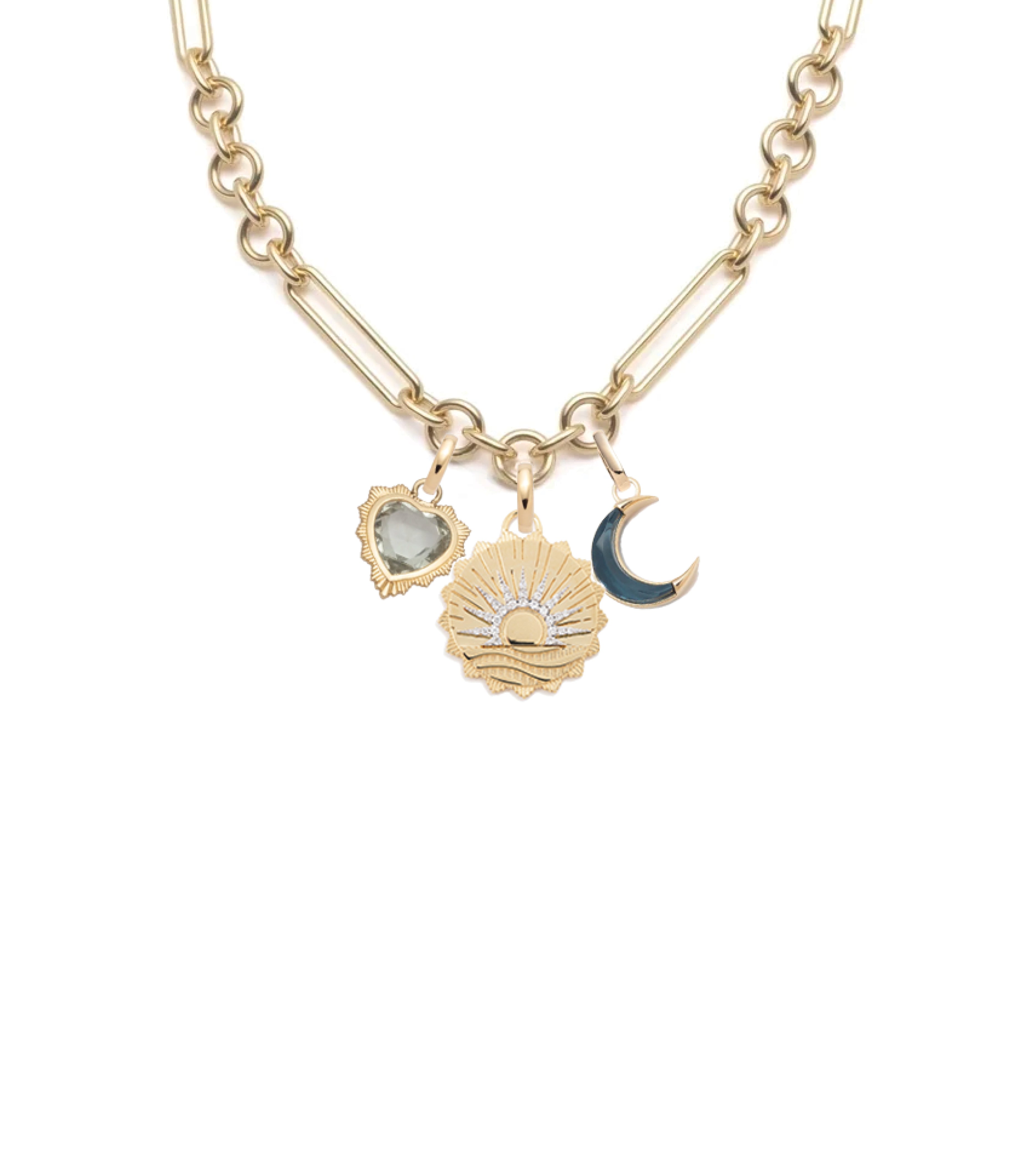 Gemstone Heart & Crescent Mixed Clip Necklace - Midsize Boho Jewelry for Women, Perfect for Casual Wear, Date Nights & Special Occasions