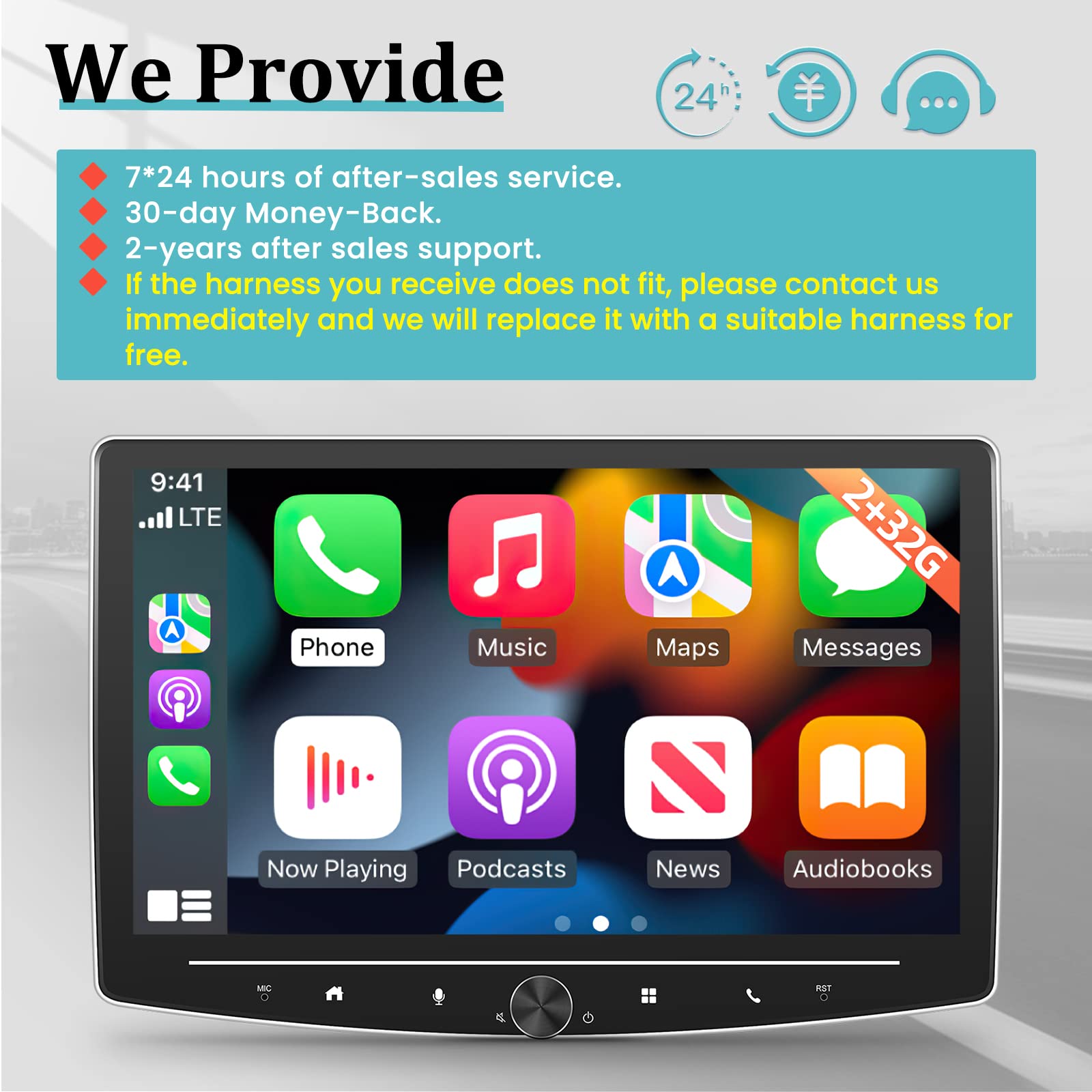 2+64GB Single Din Touchscreen Car Stereo with Wireless Apple CarPlay & Android Auto - 10 Inch Android Touch Screen Radio, GPS, WiFi, HiFi Audio, AHD Backup Camera & Mic for Seamless Driving & Entertainment