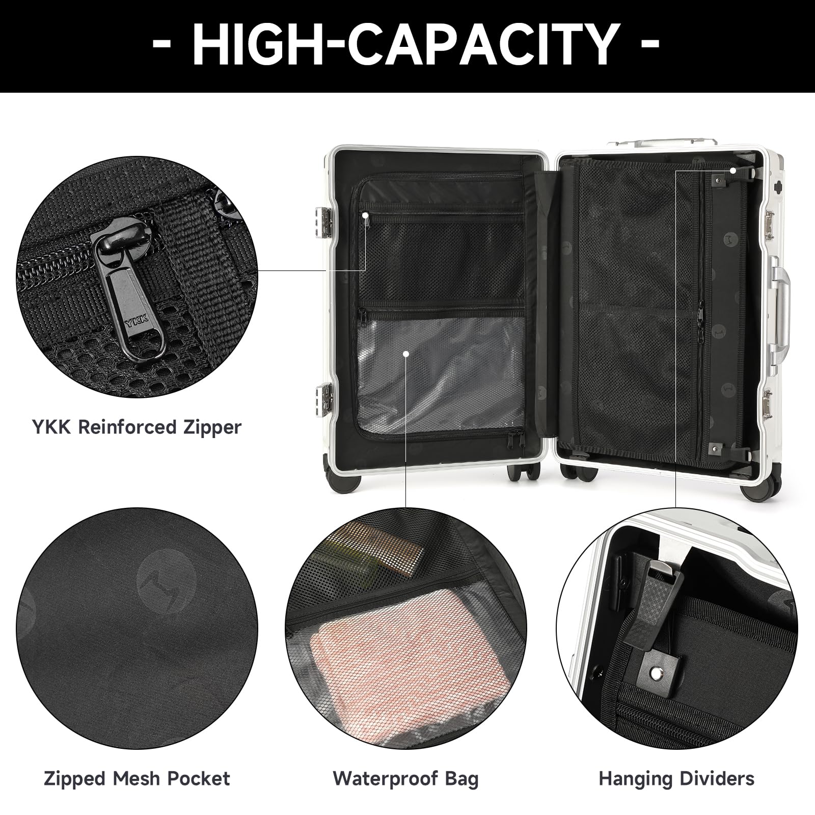 MYER 20 Inch Hard Shell Carry On Luggage - Airline Approved 22x14x9 Aluminum Suitcase with 3-Layer PC, Spinner Wheels, USB Charging Port & Cup Holder (Milky White) - Perfect for Business Travel, Weekend Getaways & Airplane Cabins